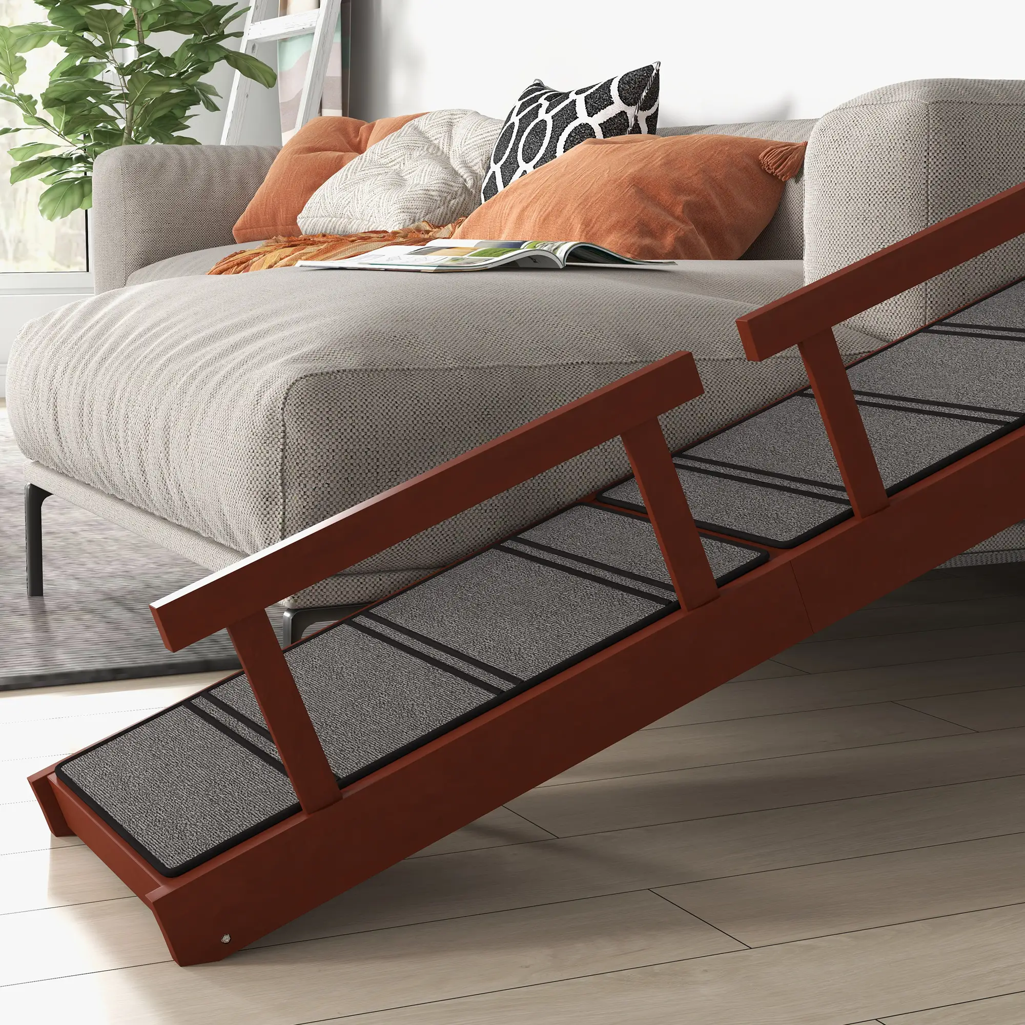 Wooden Dog Ramp, 60" Long, Non-Slip Rug, Removable Guardrails, Brown - Image 9