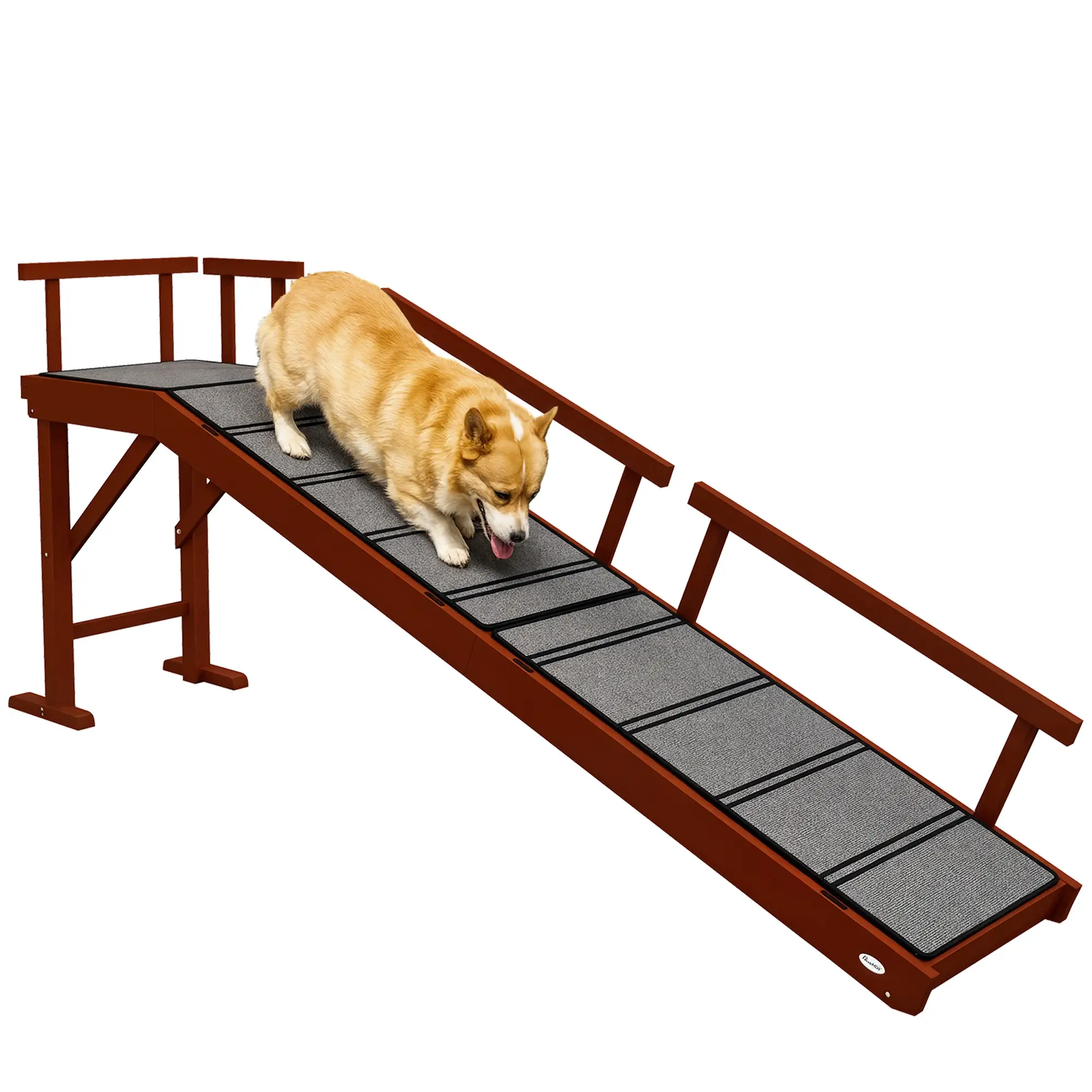Wooden Dog Ramp, 73" Long, Non-Slip Rug, Removable Guardrails, Brown - Image 11