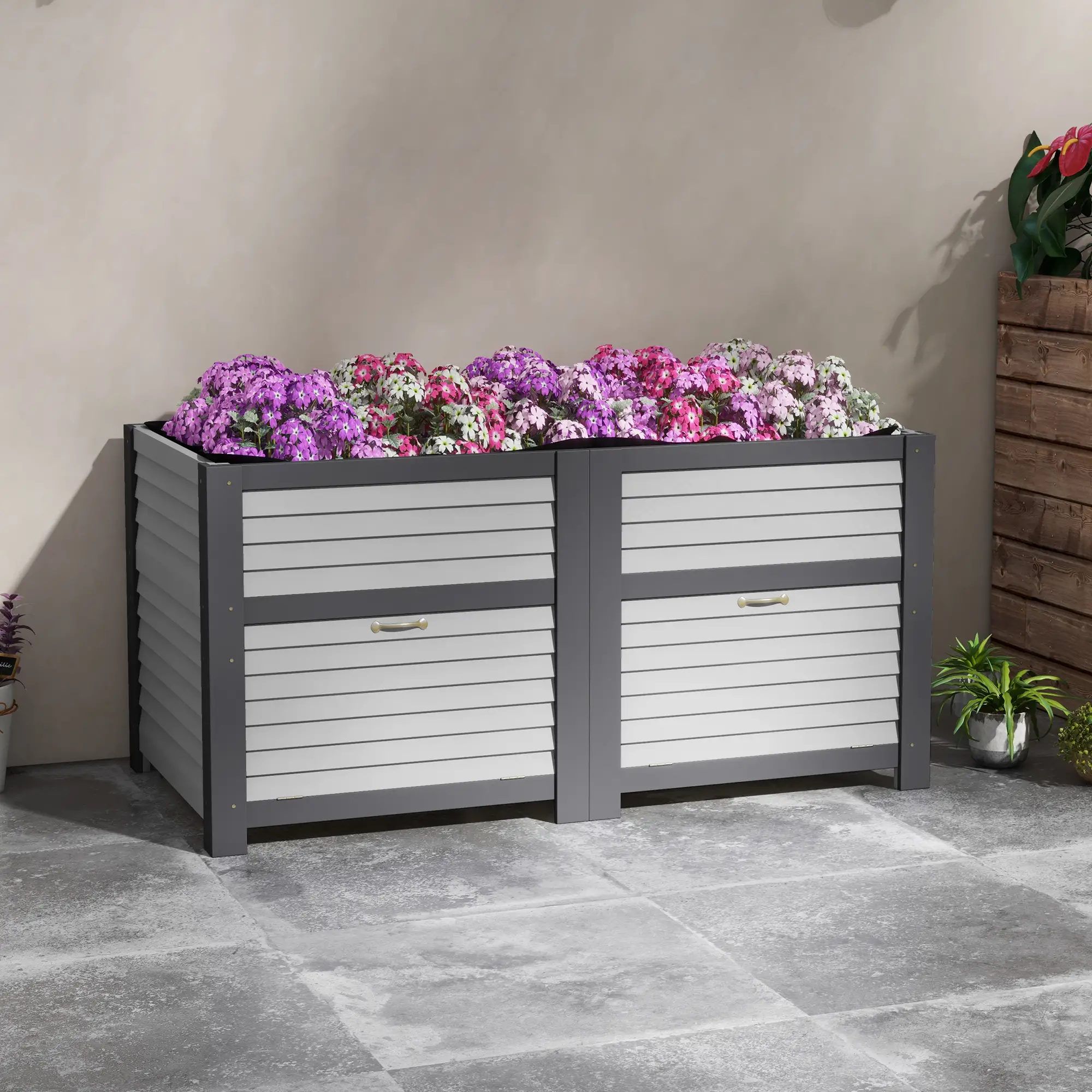 Wooden Elevated Planter Box with Storage, 59" x 30" x 29.5", Grey - Image 8