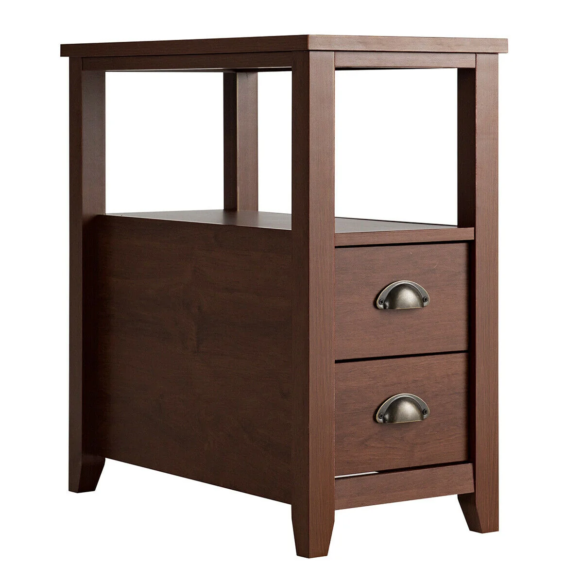 Wooden End Table With 2 Drawers, Shelf, Brown - Image 2