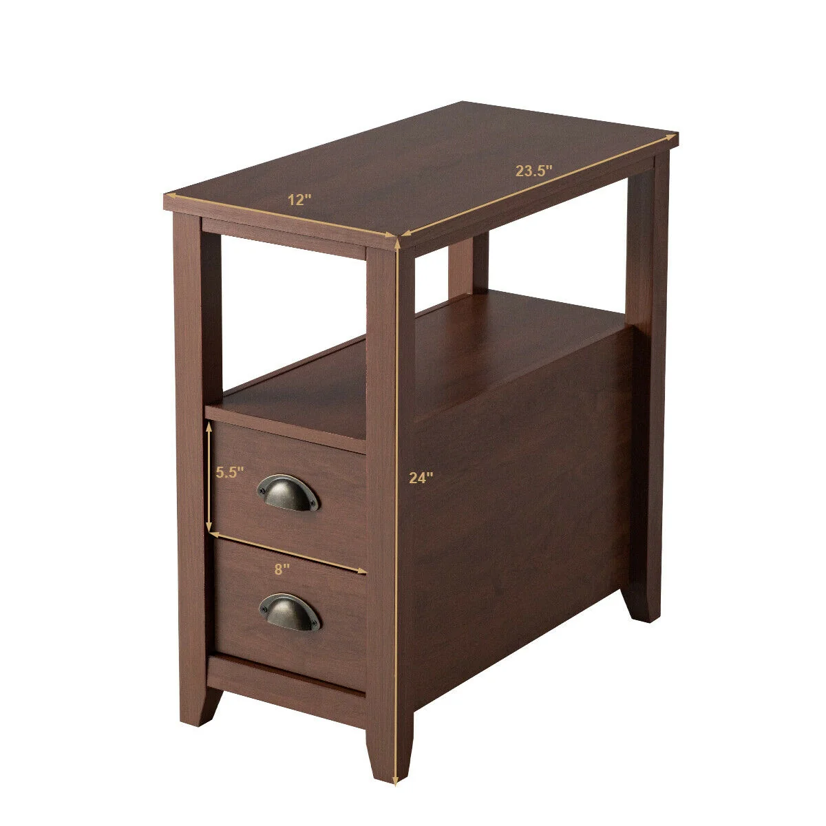 Wooden End Table With 2 Drawers, Shelf, Brown - Image 7