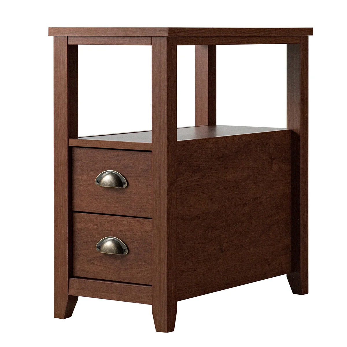 Wooden End Table With 2 Drawers, Shelf, Brown - Image 8