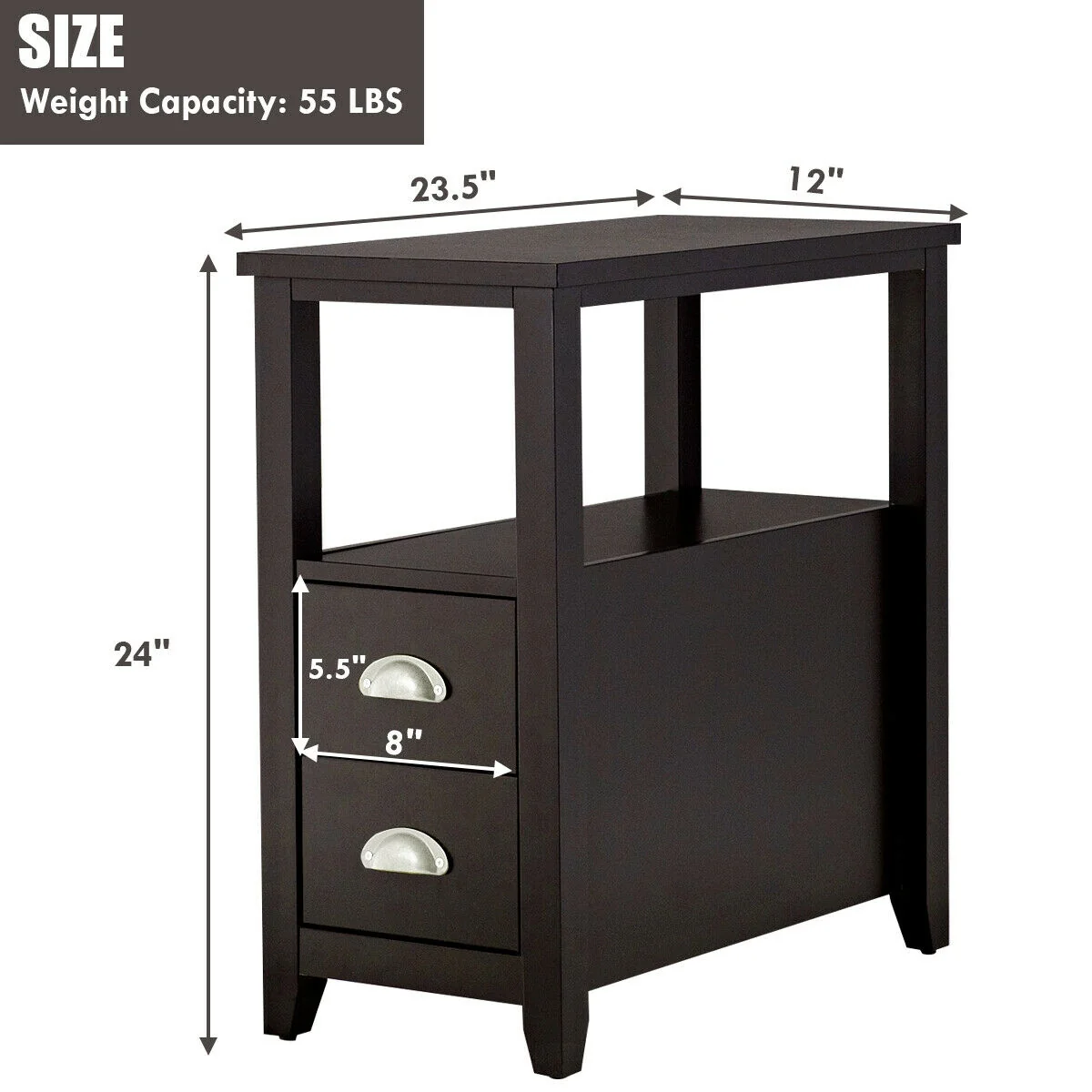 Wooden End Table With 2 Drawers, Shelf, Dark Brown - Image 6