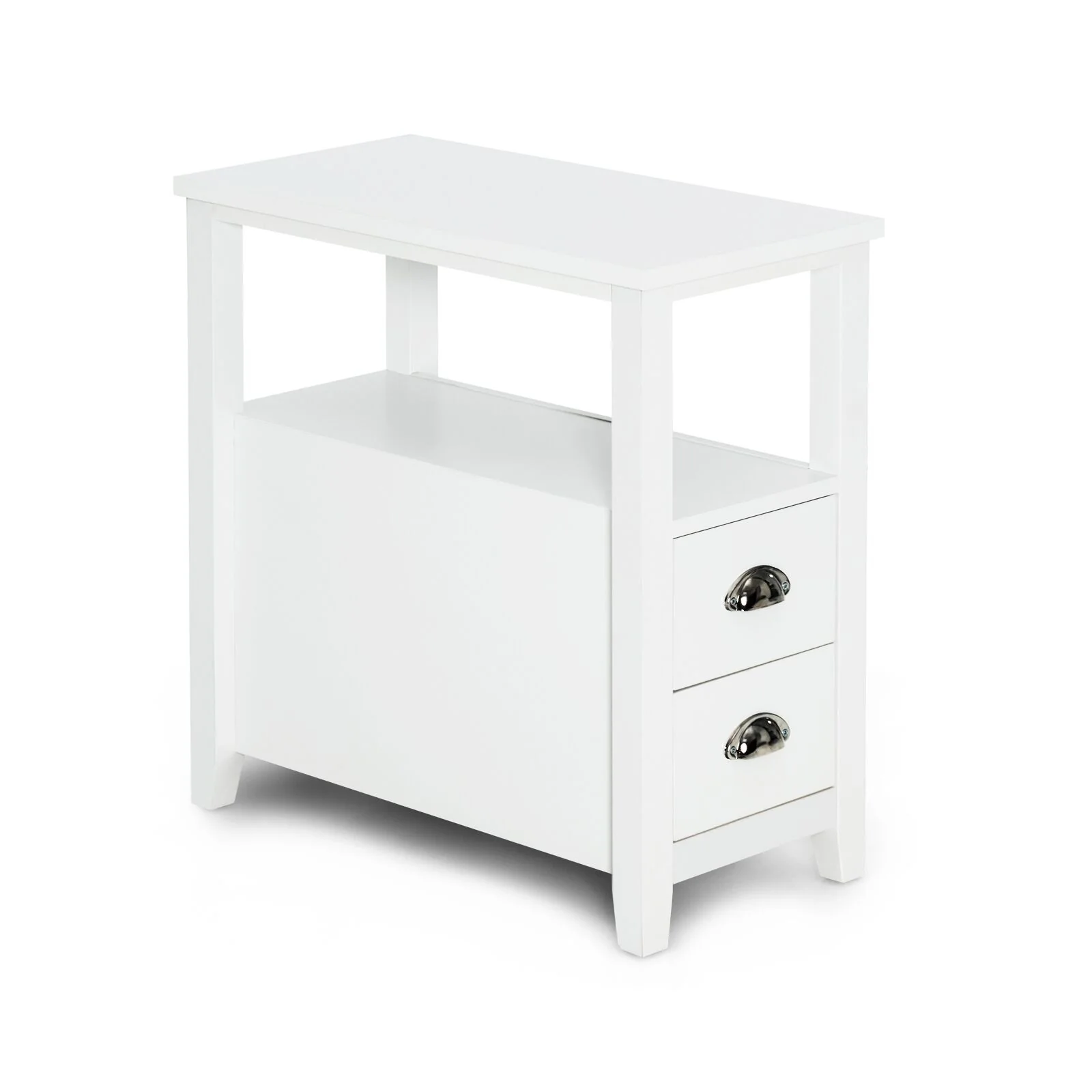 Wooden End Table With 2 Drawers, Shelf, White