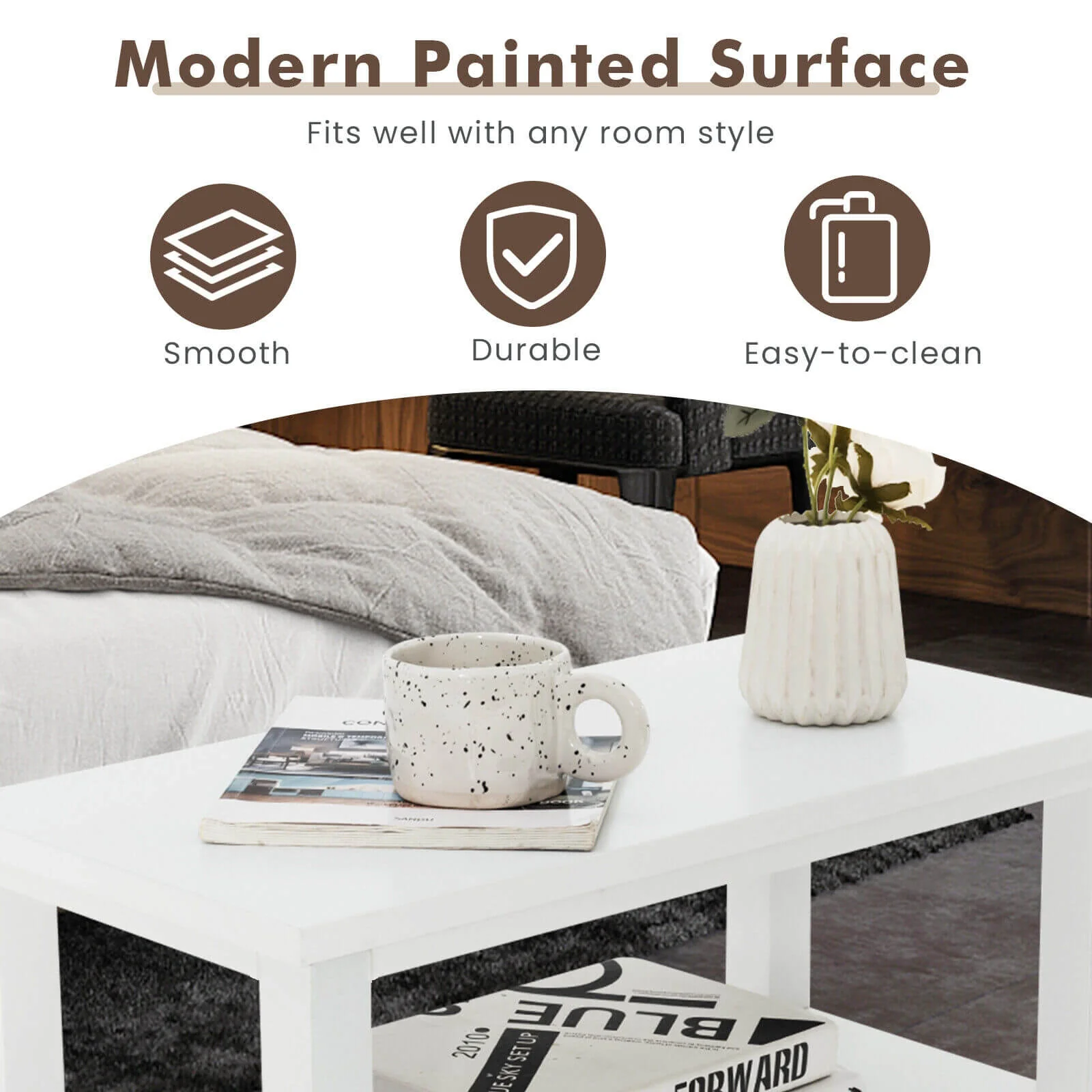 Wooden End Table With 2 Drawers, Shelf, White - Image 7