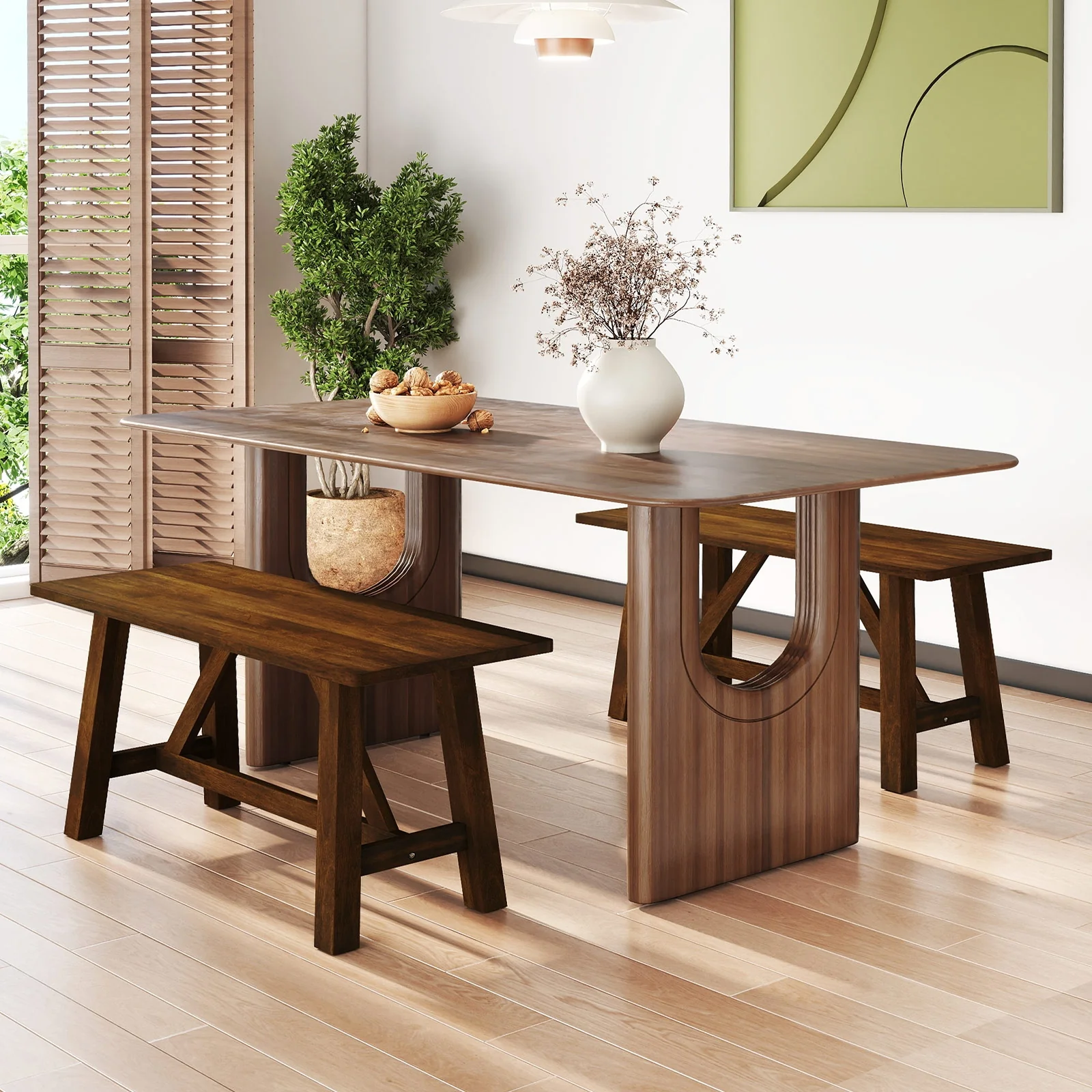 Wooden Entryway Bench, Farmhouse Dining Bench, 400 LBS Weight Capacity, Brown - Image 6