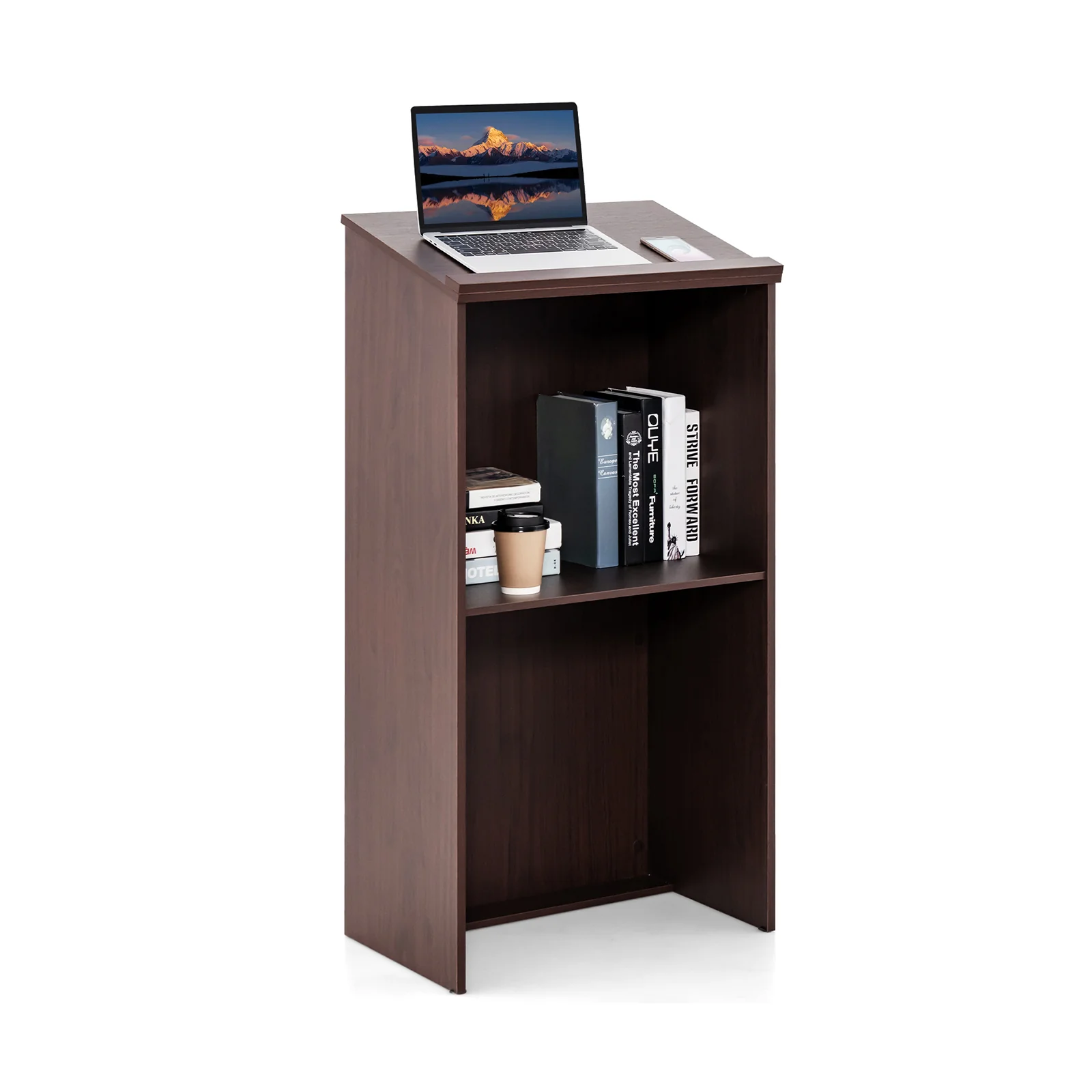 Wooden Floor Standing Podium Lectern, Brown