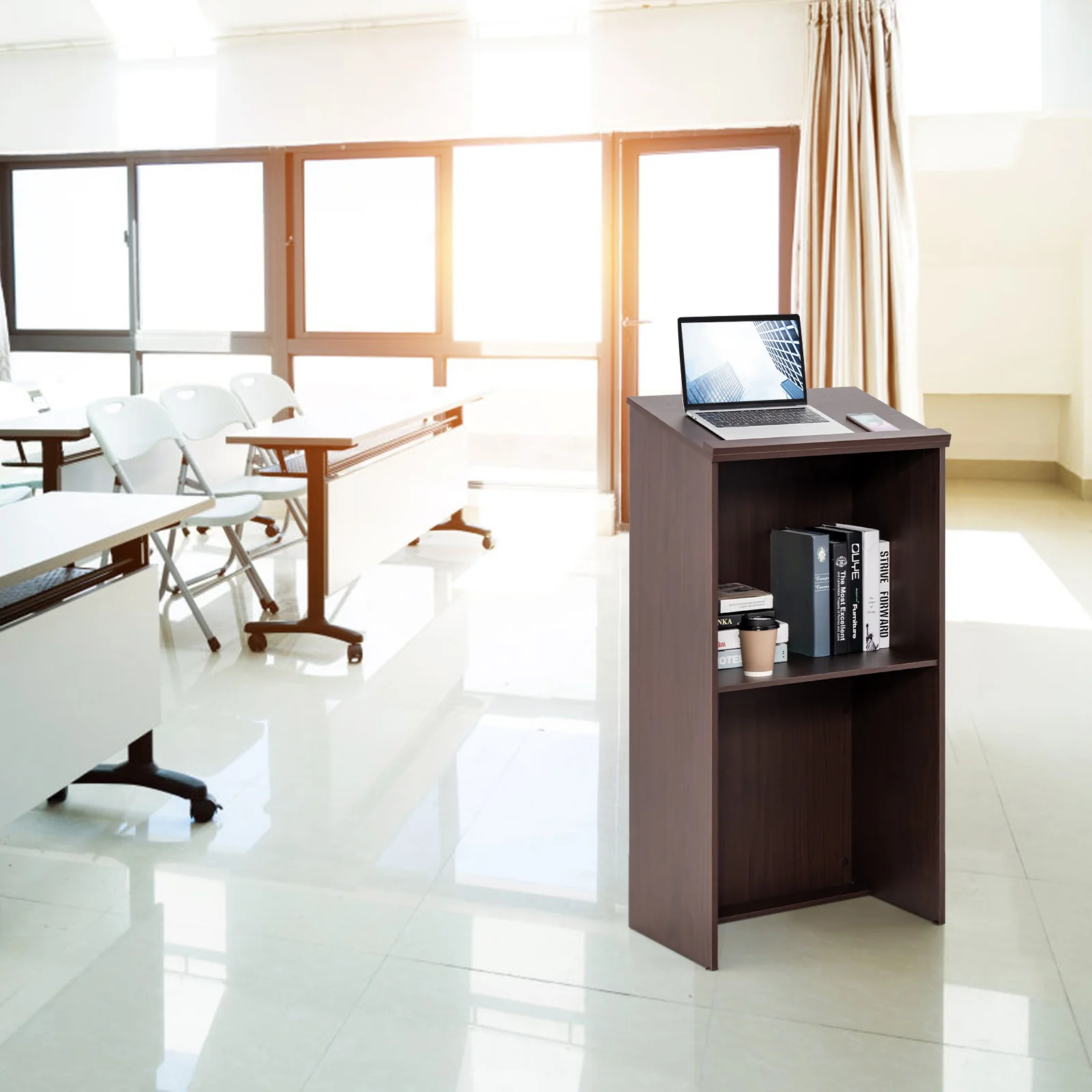 Wooden Floor Standing Podium Lectern, Brown - Image 3