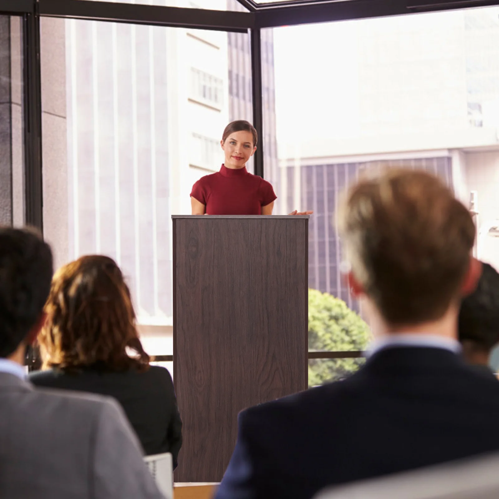 Wooden Floor Standing Podium Lectern, Brown - Image 9