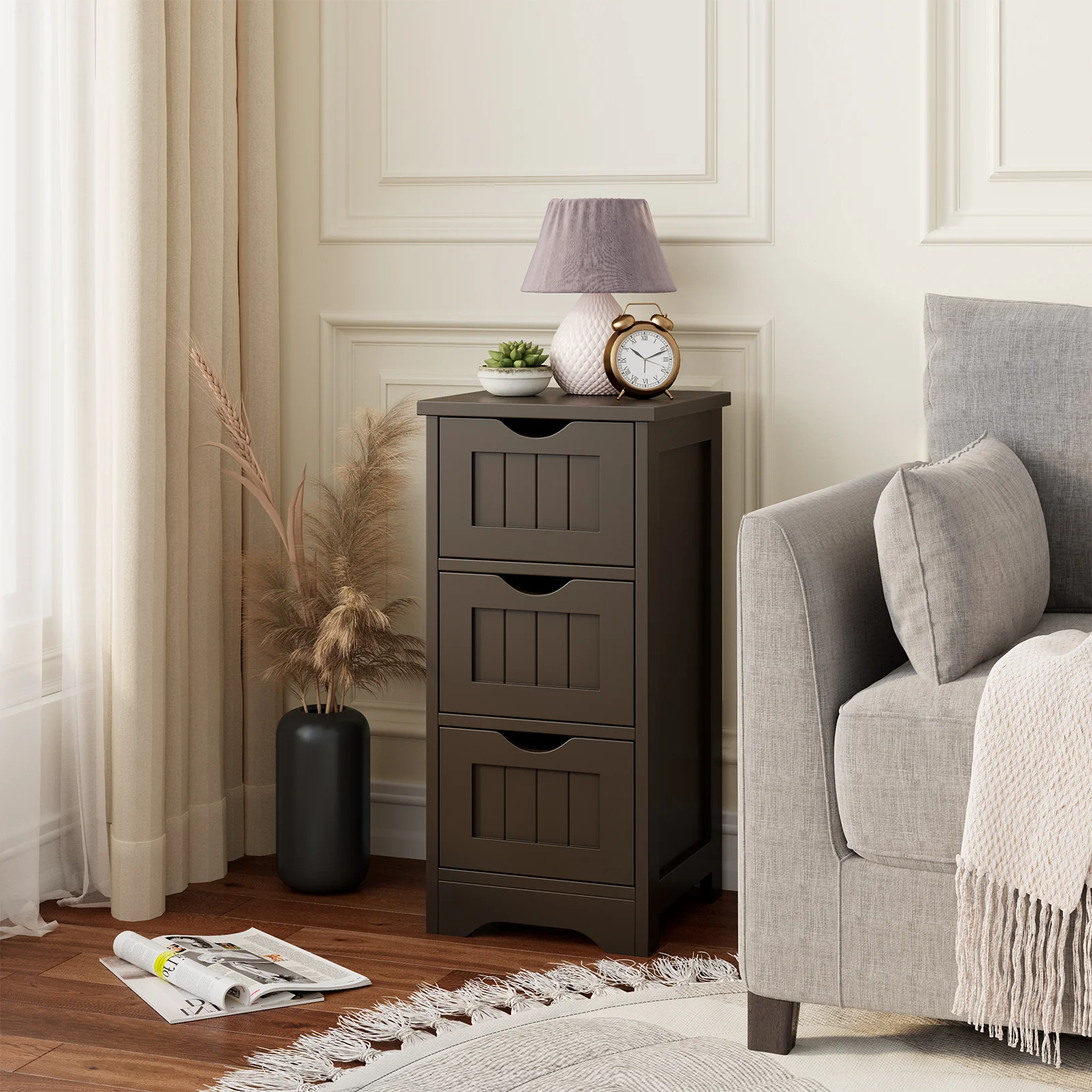 Wooden Free Standing Storage Cabinet, 3-Tier, Brown - Image 2