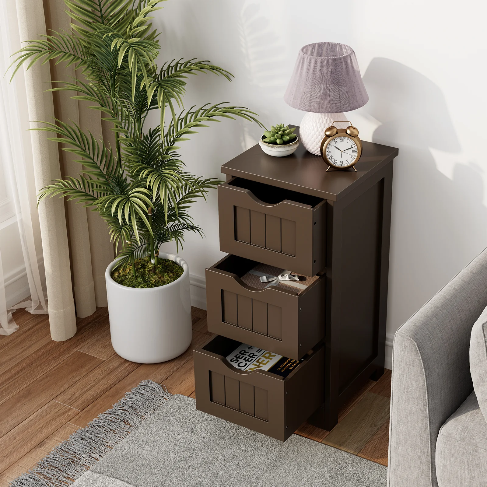 Wooden Free Standing Storage Cabinet, 3-Tier, Brown - Image 3