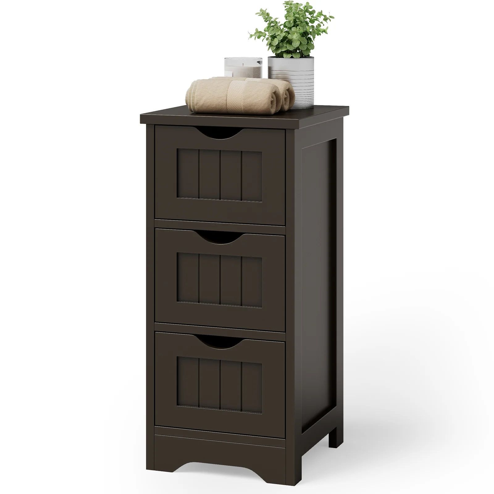Wooden Free Standing Storage Cabinet, 3-Tier, Brown - Image 5