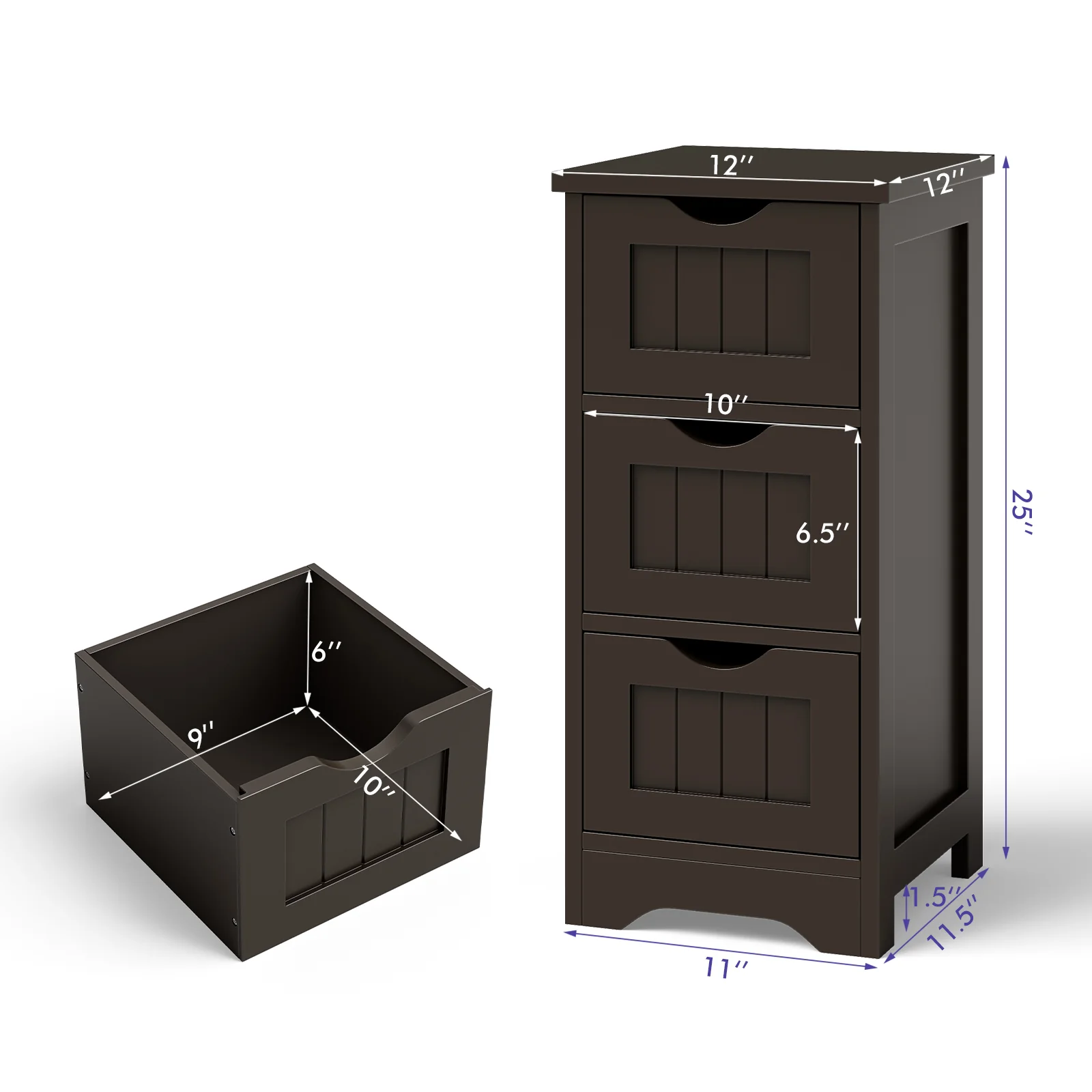 Wooden Free Standing Storage Cabinet, 3-Tier, Brown - Image 6