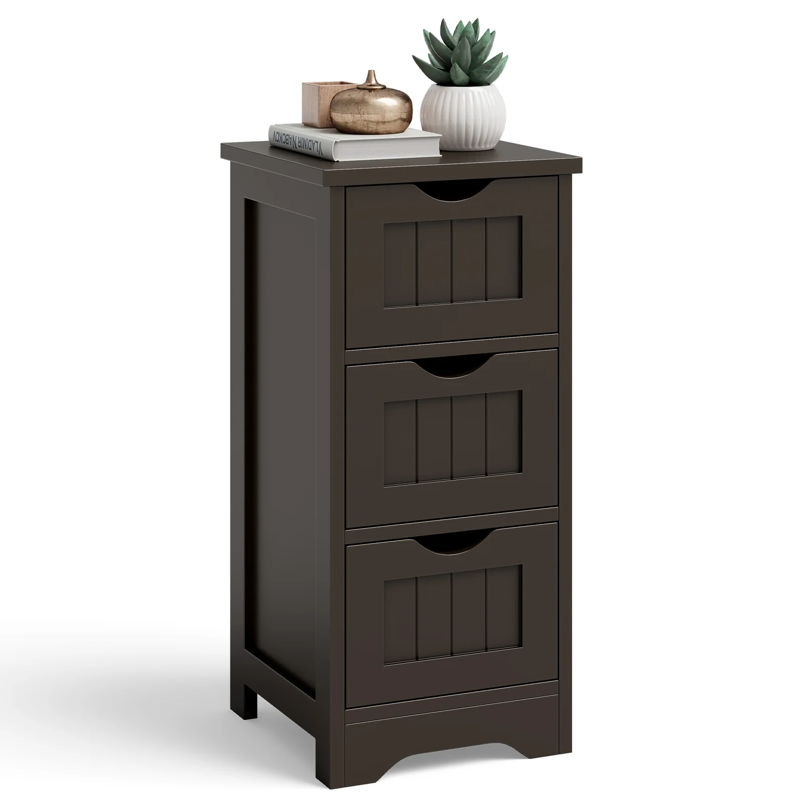 Wooden Free Standing Storage Cabinet, 3-Tier, Brown - Image 7