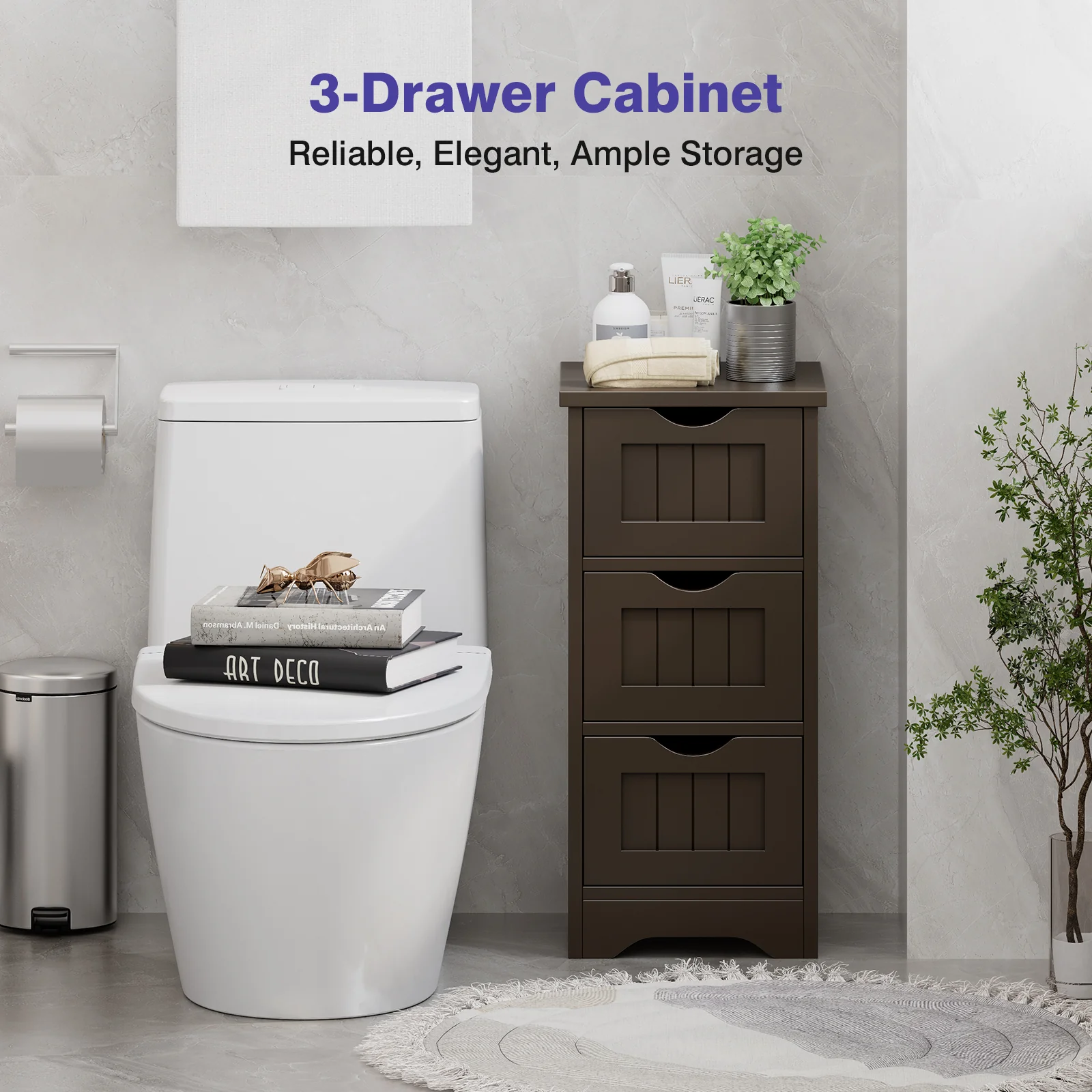 Wooden Free Standing Storage Cabinet, 3-Tier, Brown - Image 8