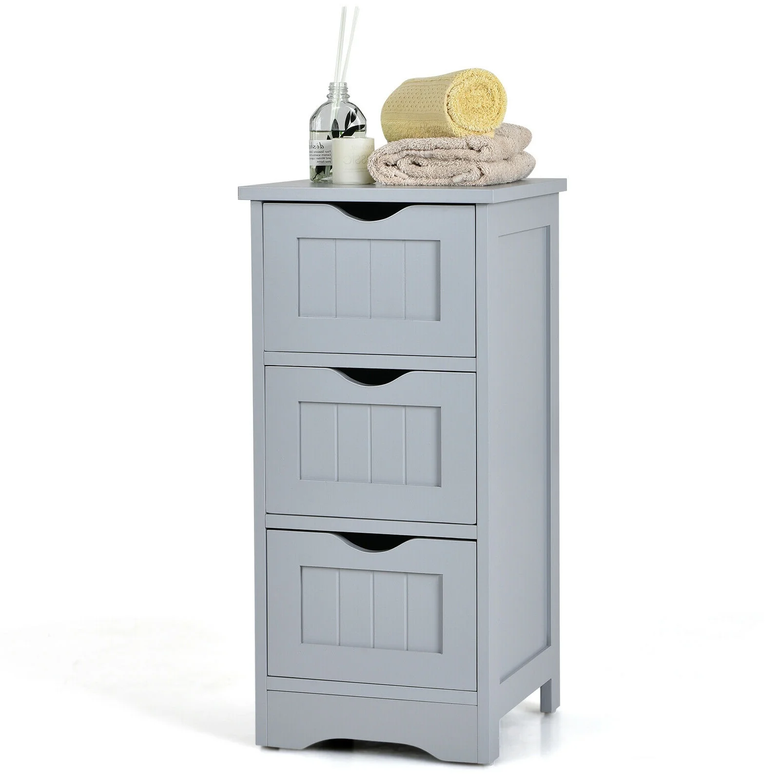 Wooden Free Standing Storage Cabinet, 3-Tier, Gray - Image 5