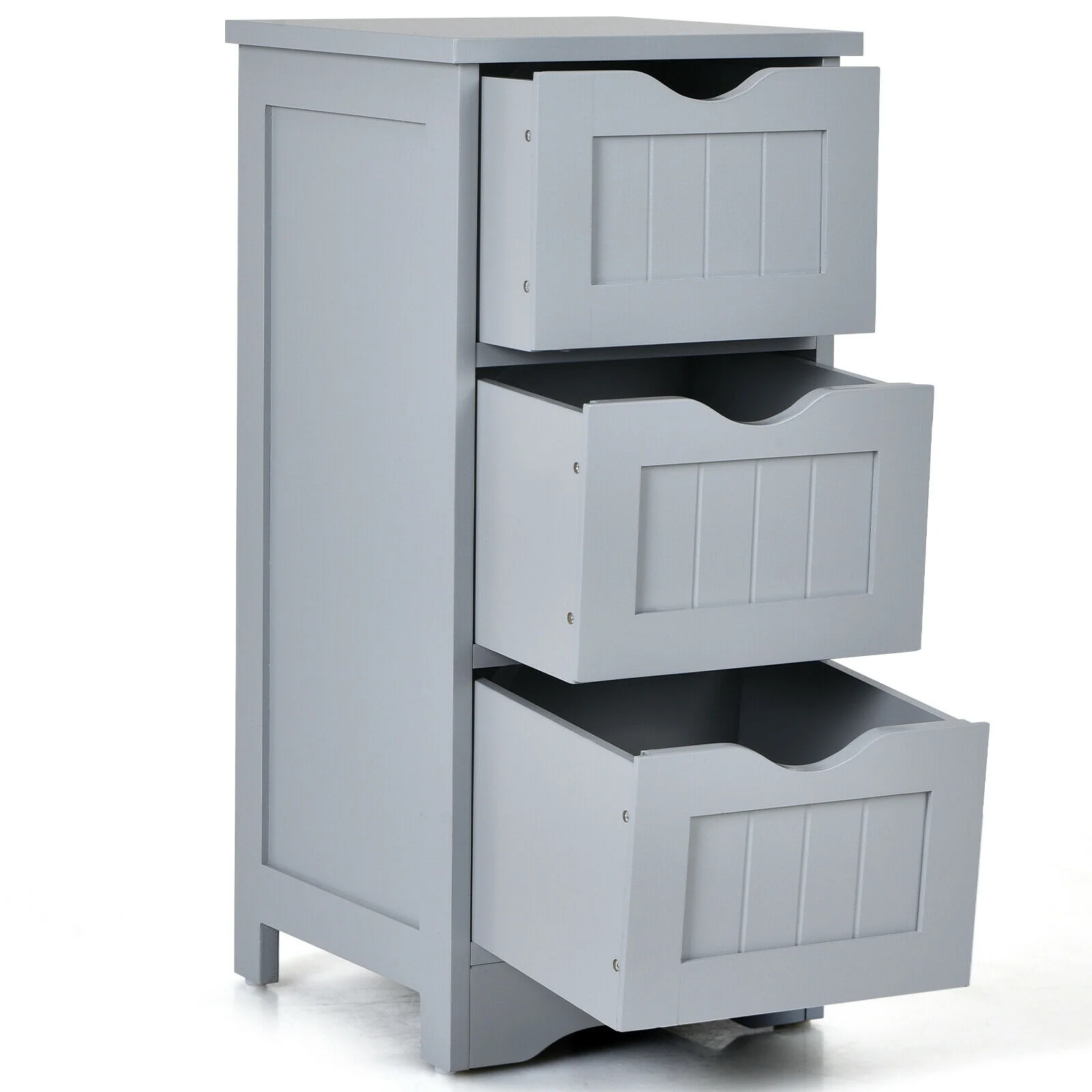 Wooden Free Standing Storage Cabinet, 3-Tier, Gray - Image 8