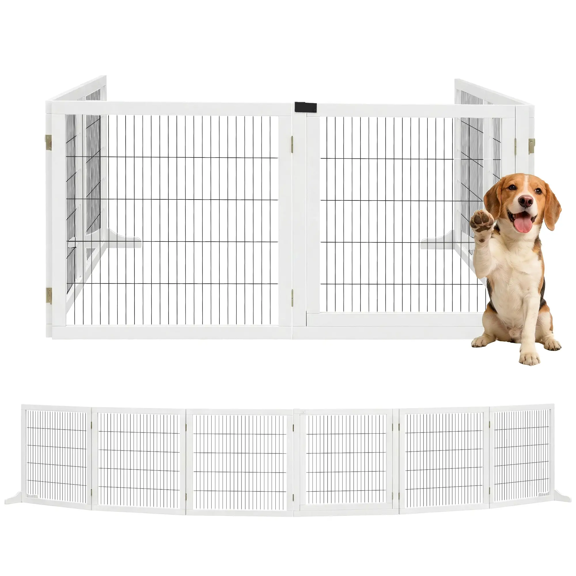 Wooden Freestanding Pet Gate, 2 Support Feet, White - Image 11
