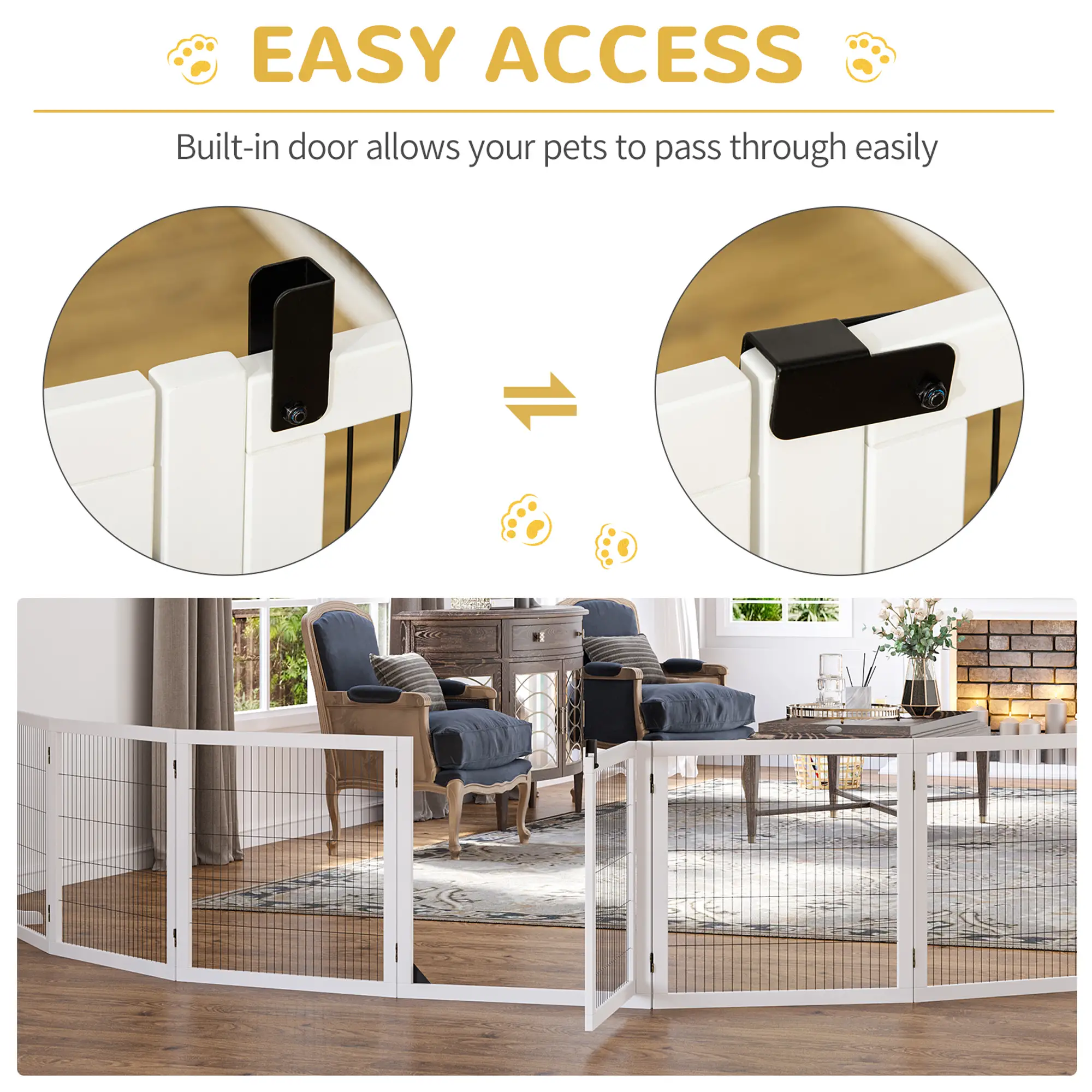 Wooden Freestanding Pet Gate, 2 Support Feet, White - Image 4