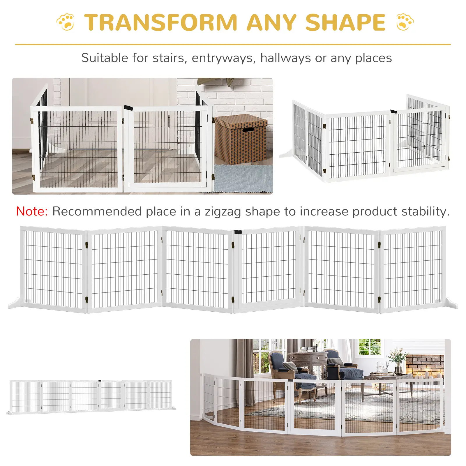 Wooden Freestanding Pet Gate, 2 Support Feet, White - Image 5