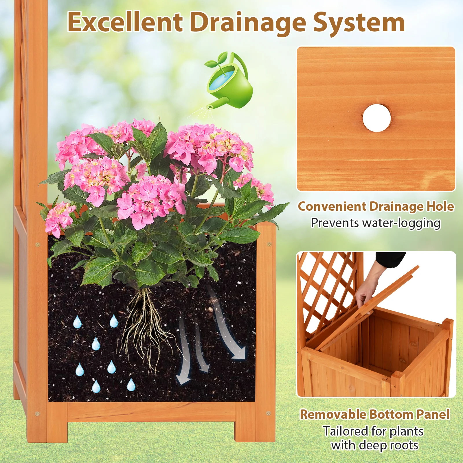 Wooden Garden Arbor With Planter And Trellis, Orange - Image 10