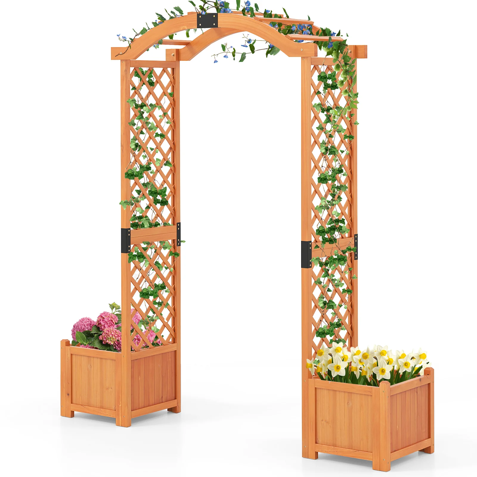 Wooden Garden Arbor With Planter And Trellis, Orange - Image 4