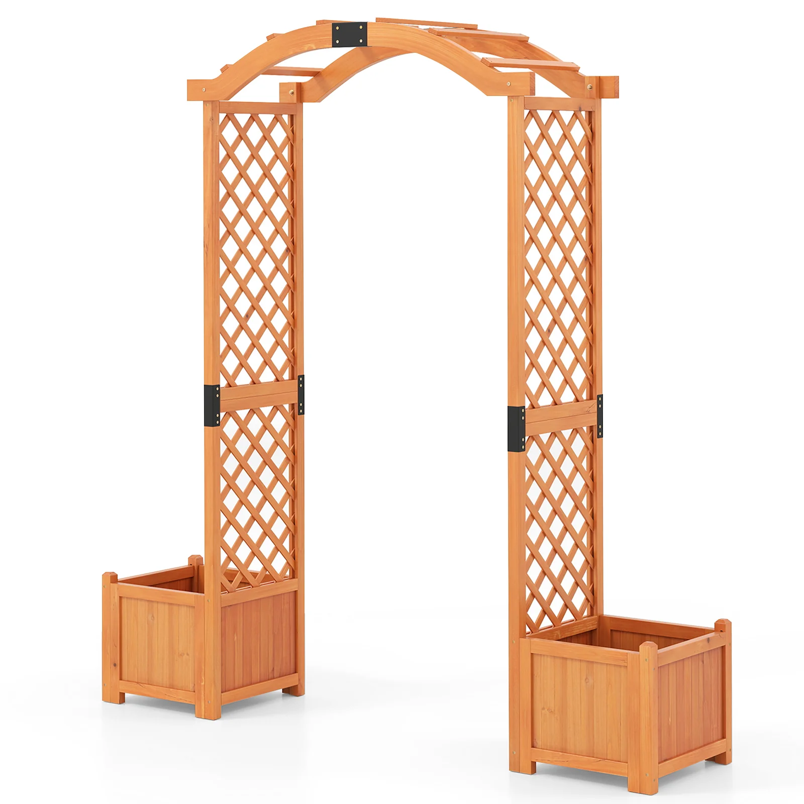 Wooden Garden Arbor With Planter And Trellis, Orange - Image 5