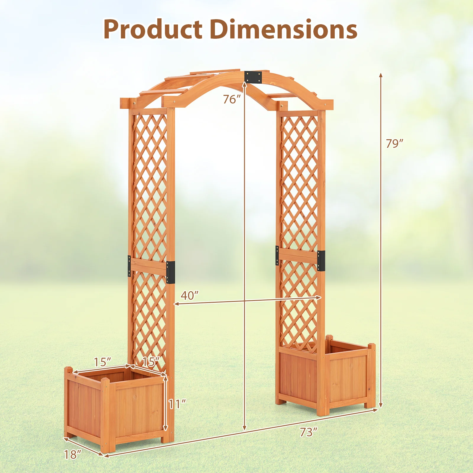 Wooden Garden Arbor With Planter And Trellis, Orange - Image 6