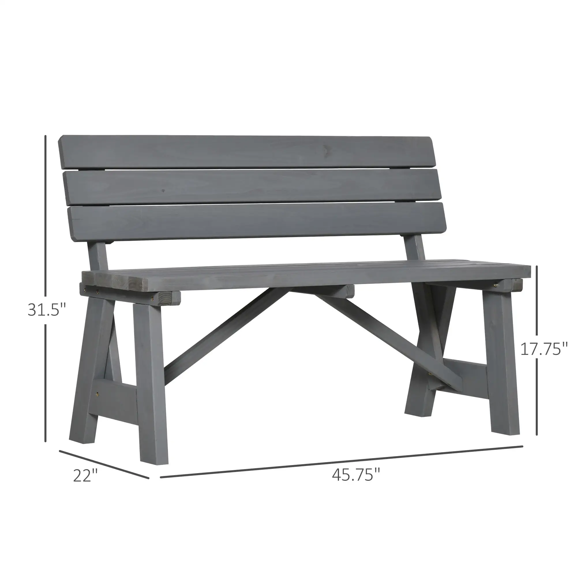 Wooden Garden Bench, Outdoor 2-Person Patio Loveseat, Grey - Image 3