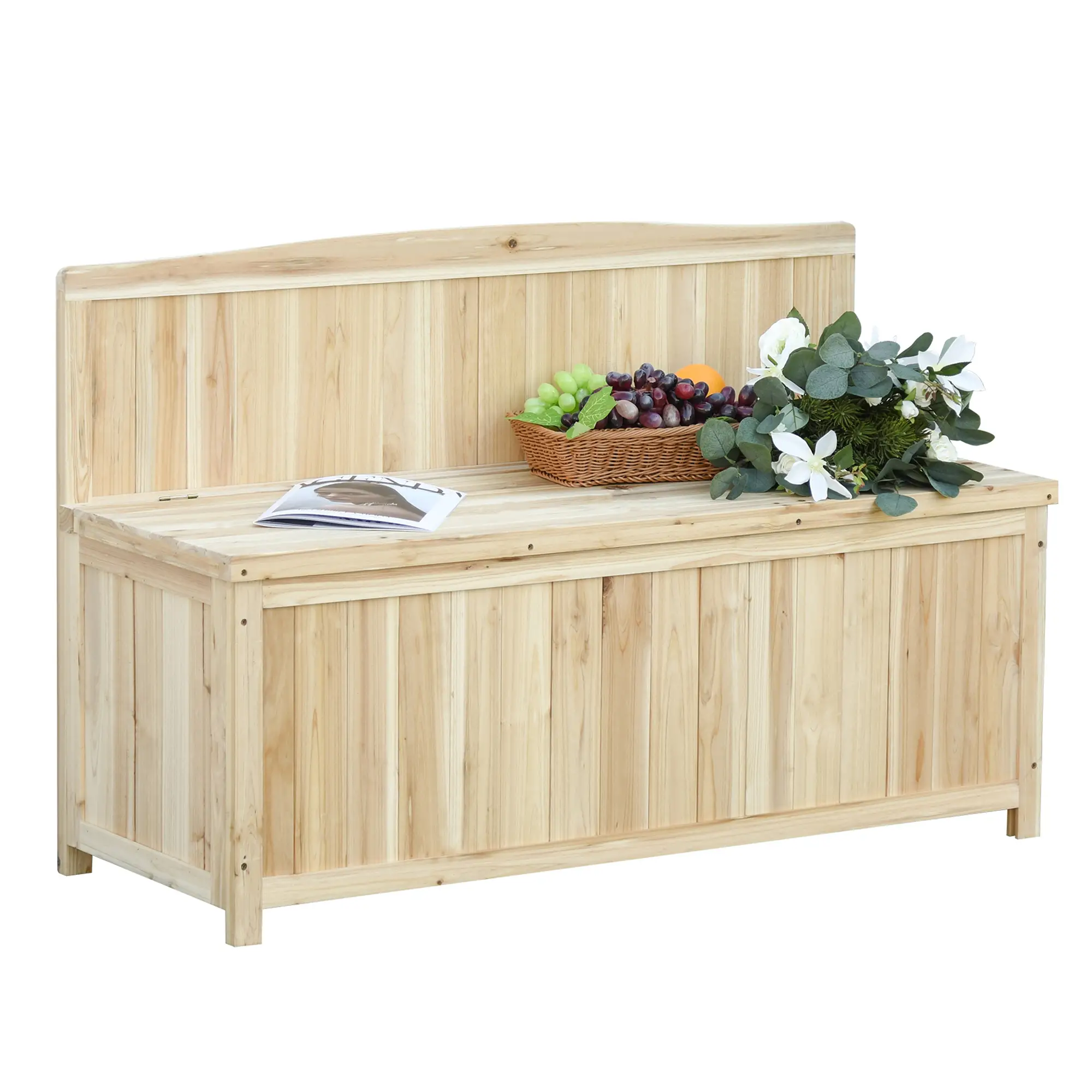 Wooden Garden Bench with Storage, Outdoor Patio Seating, 45.3" x 17.7" x 29.5", Natural