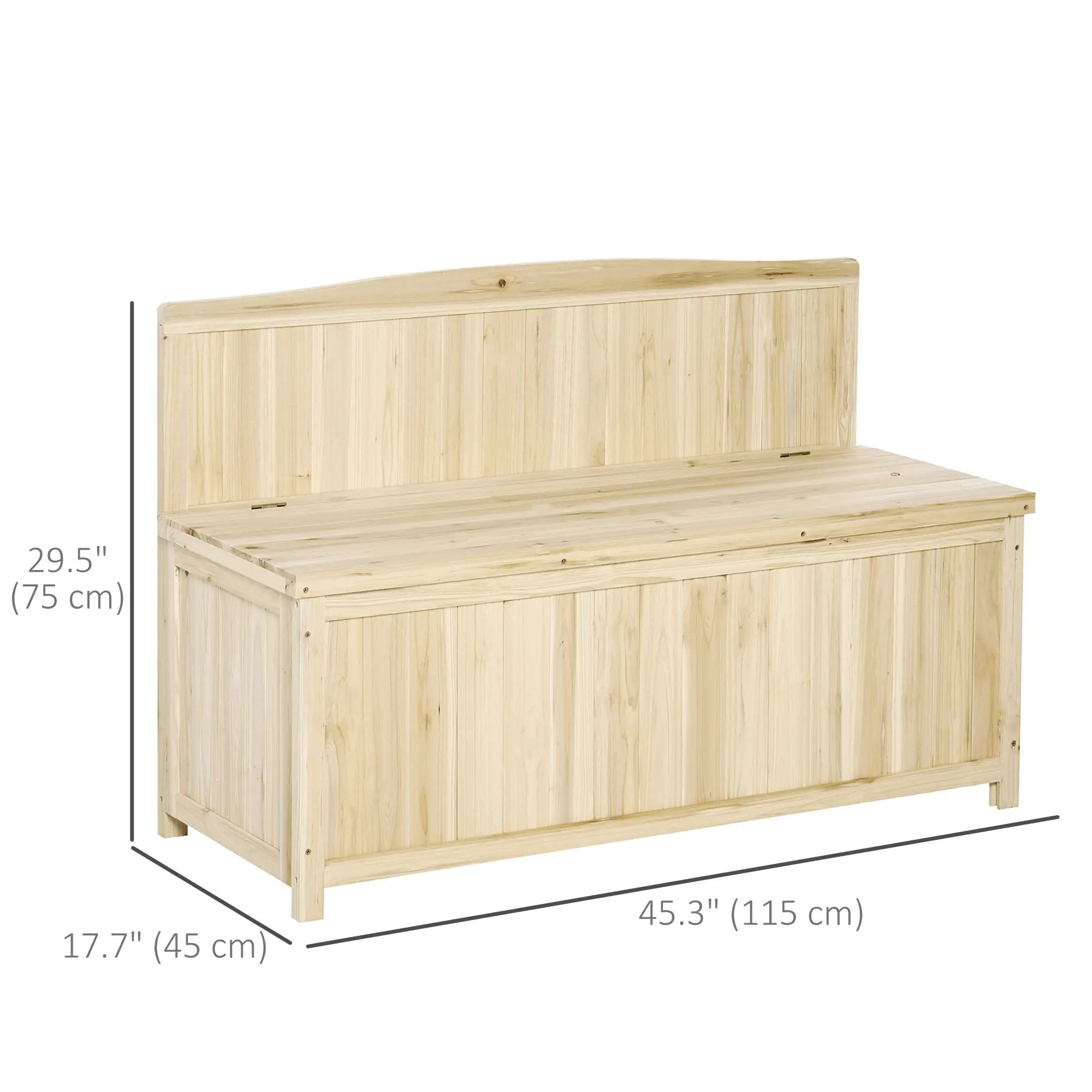 Wooden Garden Bench with Storage, Outdoor Patio Seating, 45.3" x 17.7" x 29.5", Natural - Image 3