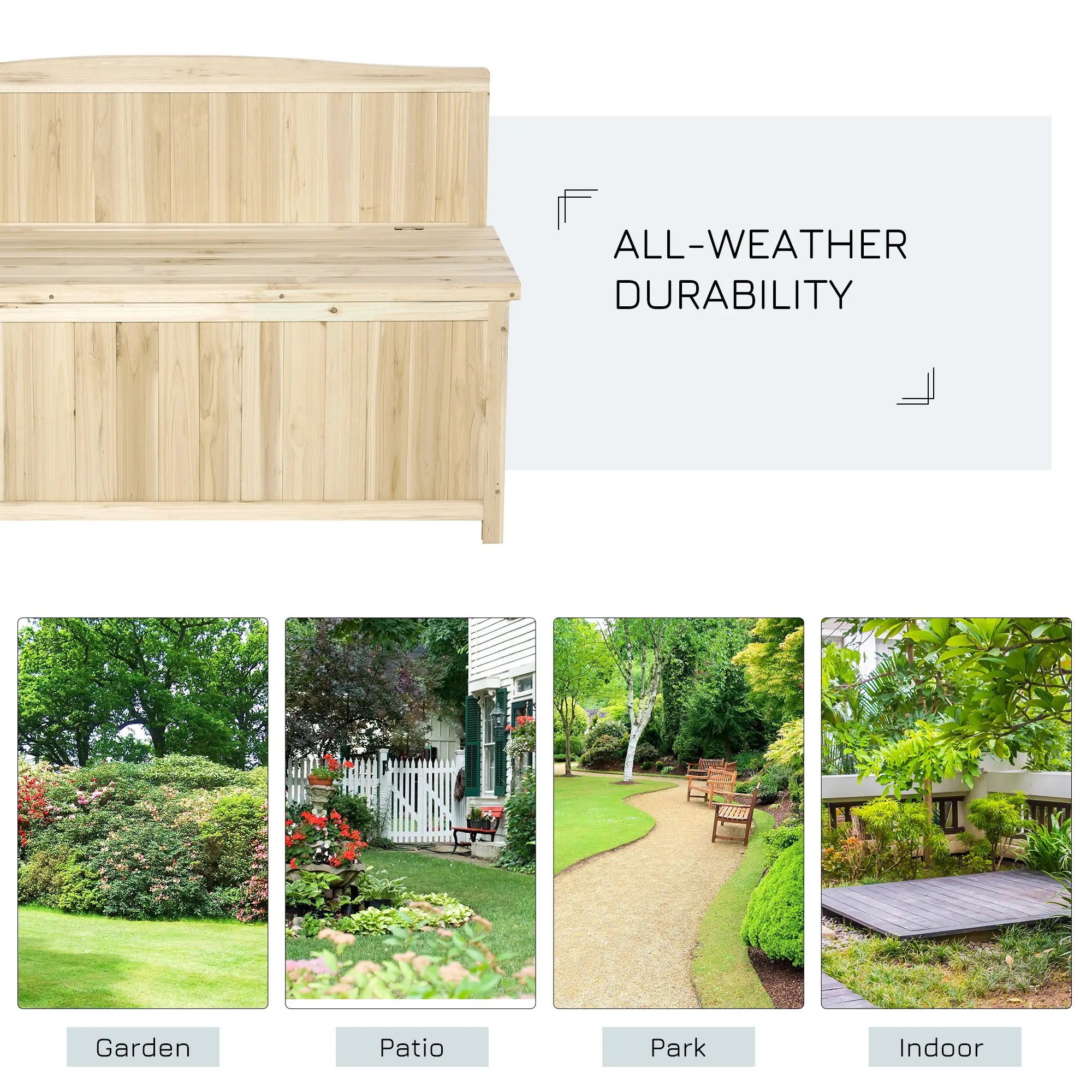 Wooden Garden Bench with Storage, Outdoor Patio Seating, 45.3" x 17.7" x 29.5", Natural - Image 5