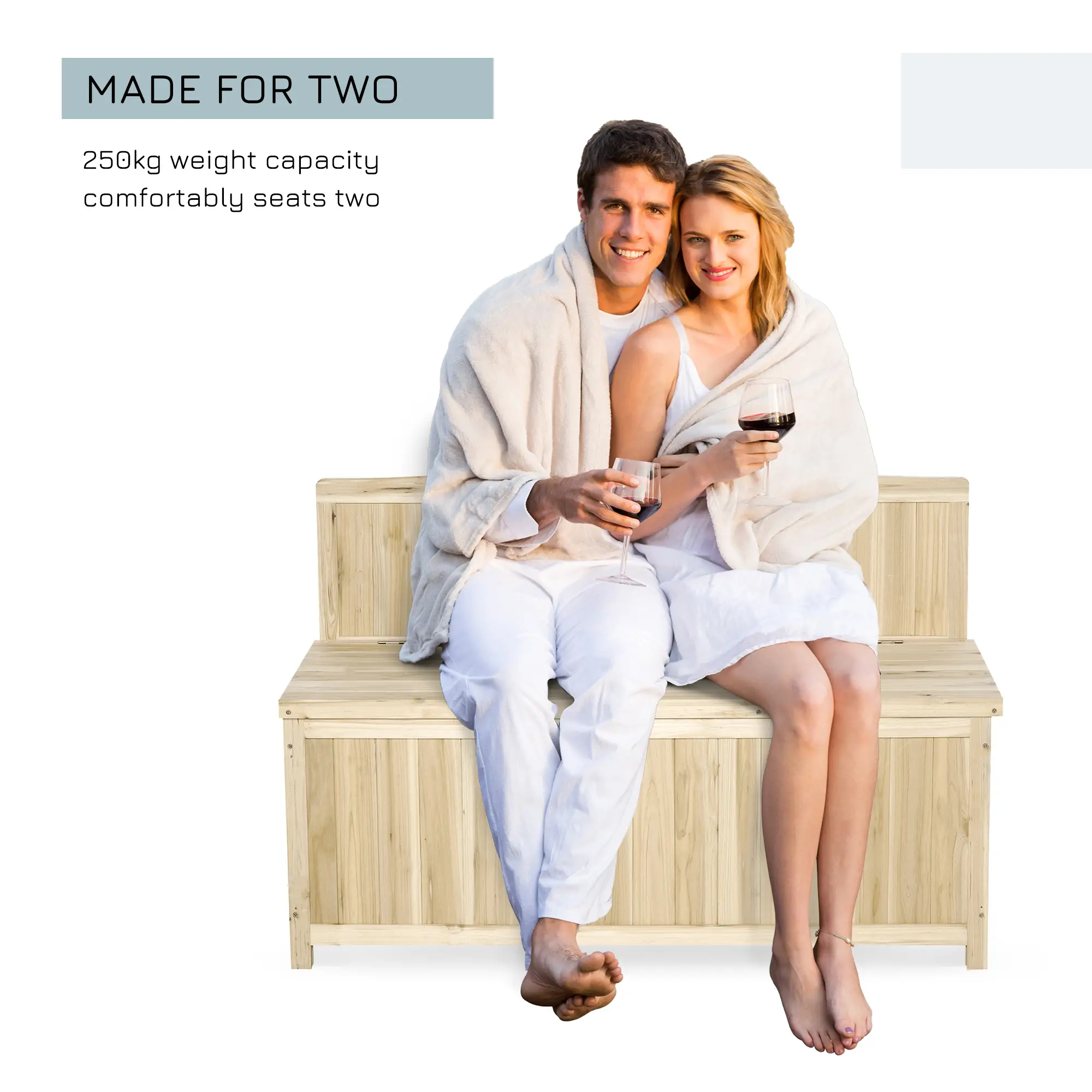 Wooden Garden Bench with Storage, Outdoor Patio Seating, 45.3" x 17.7" x 29.5", Natural - Image 7