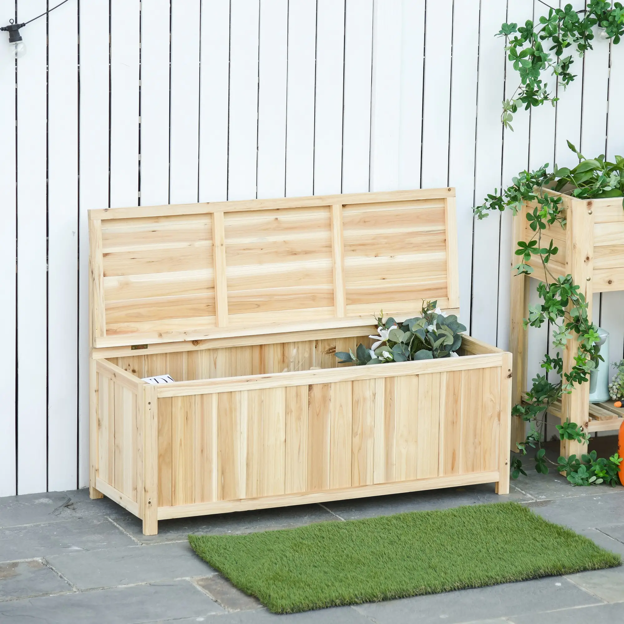 Wooden Garden Bench with Storage, Outdoor Patio Seating, 45.3" x 17.7" x 29.5", Natural - Image 8
