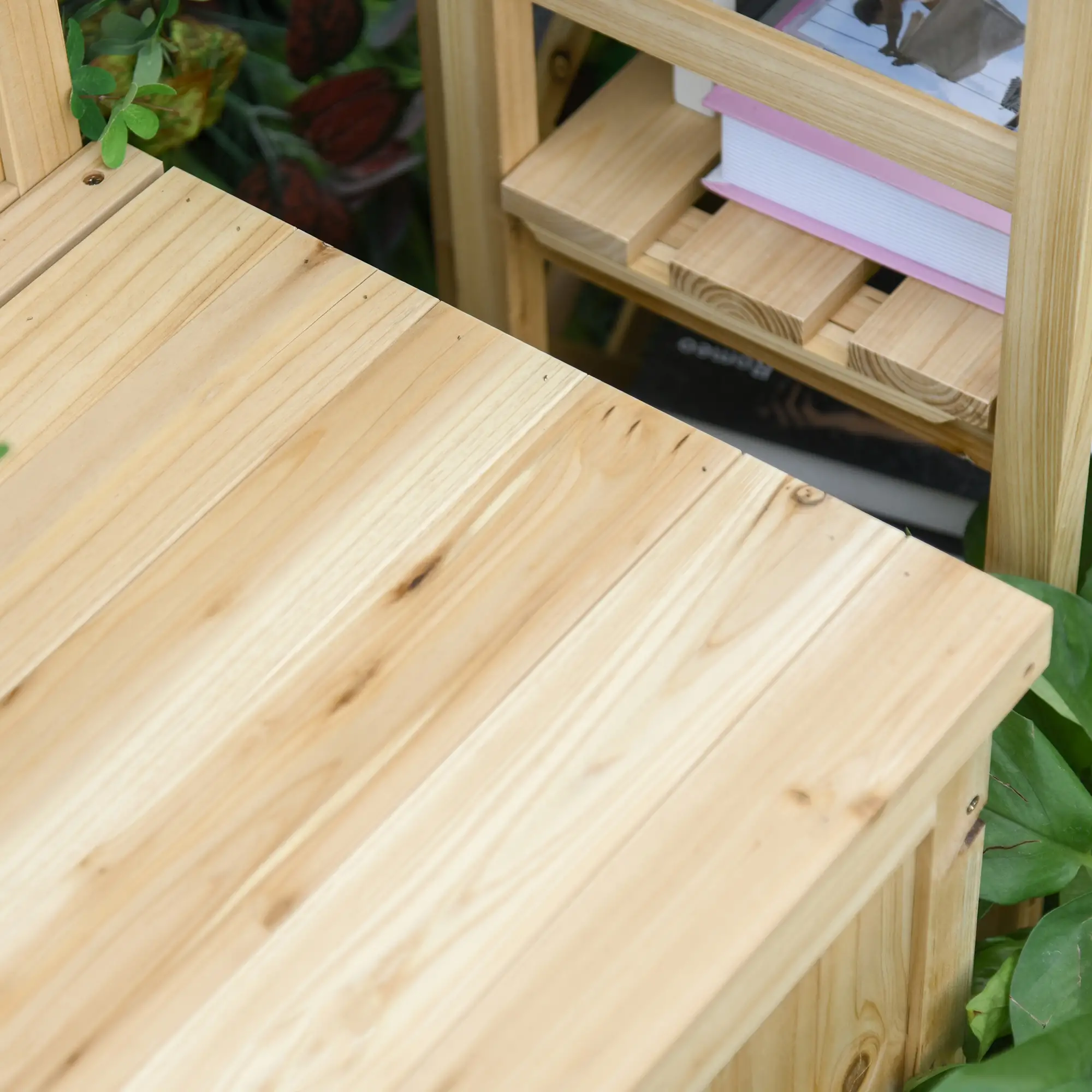 Wooden Garden Bench with Storage, Outdoor Patio Seating, 45.3" x 17.7" x 29.5", Natural - Image 9