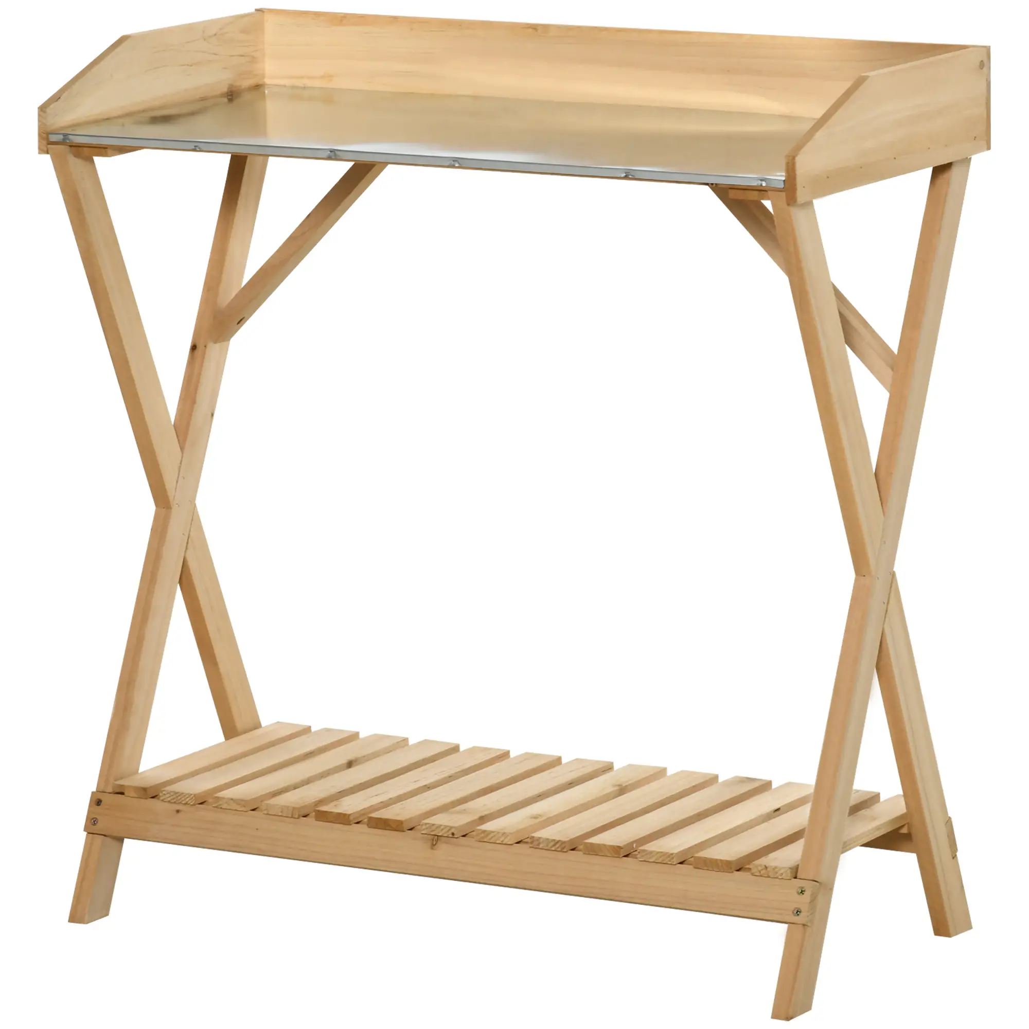 Wooden Garden Potting Bench, Outdoor Planting Workbench, Galvanized Metal Tabletop - Image 11