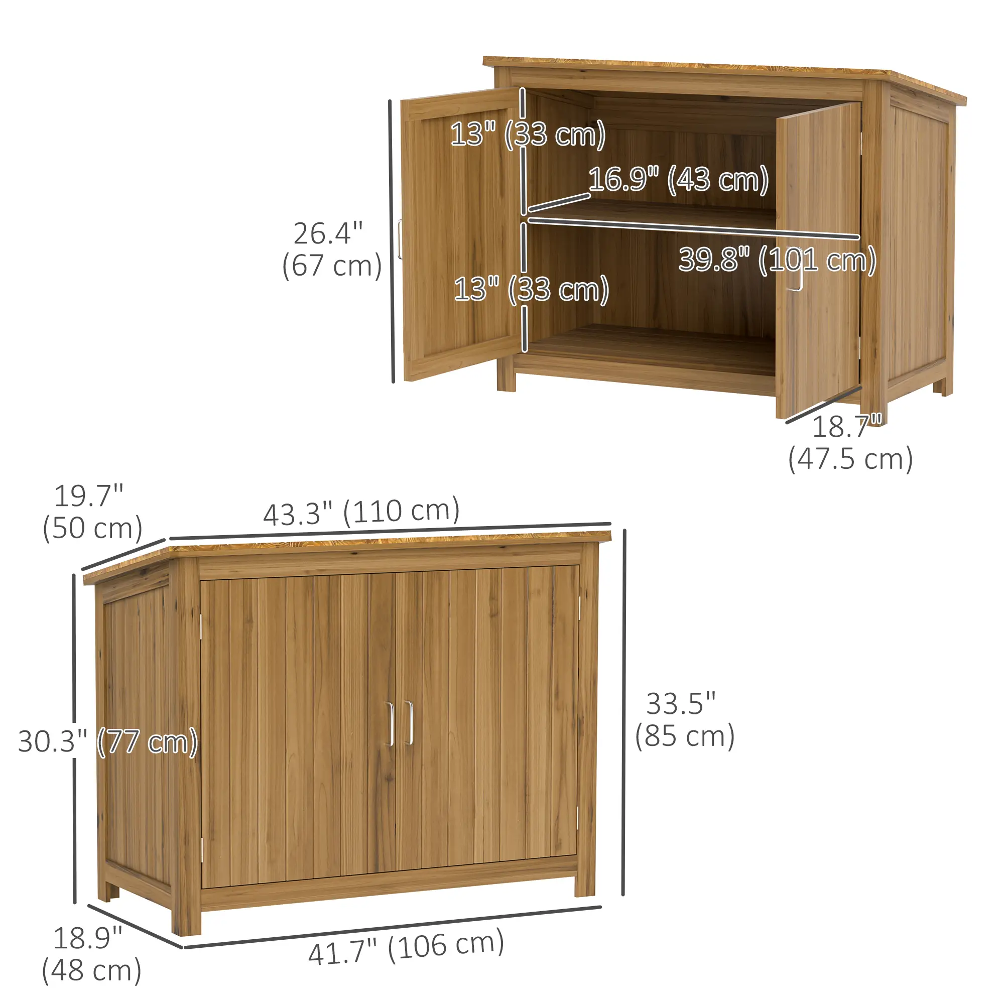 Wooden Garden Shed, Compact Outdoor Storage, 2 Shelves, 2 Doors, 43" x 20" x 34" - Image 3