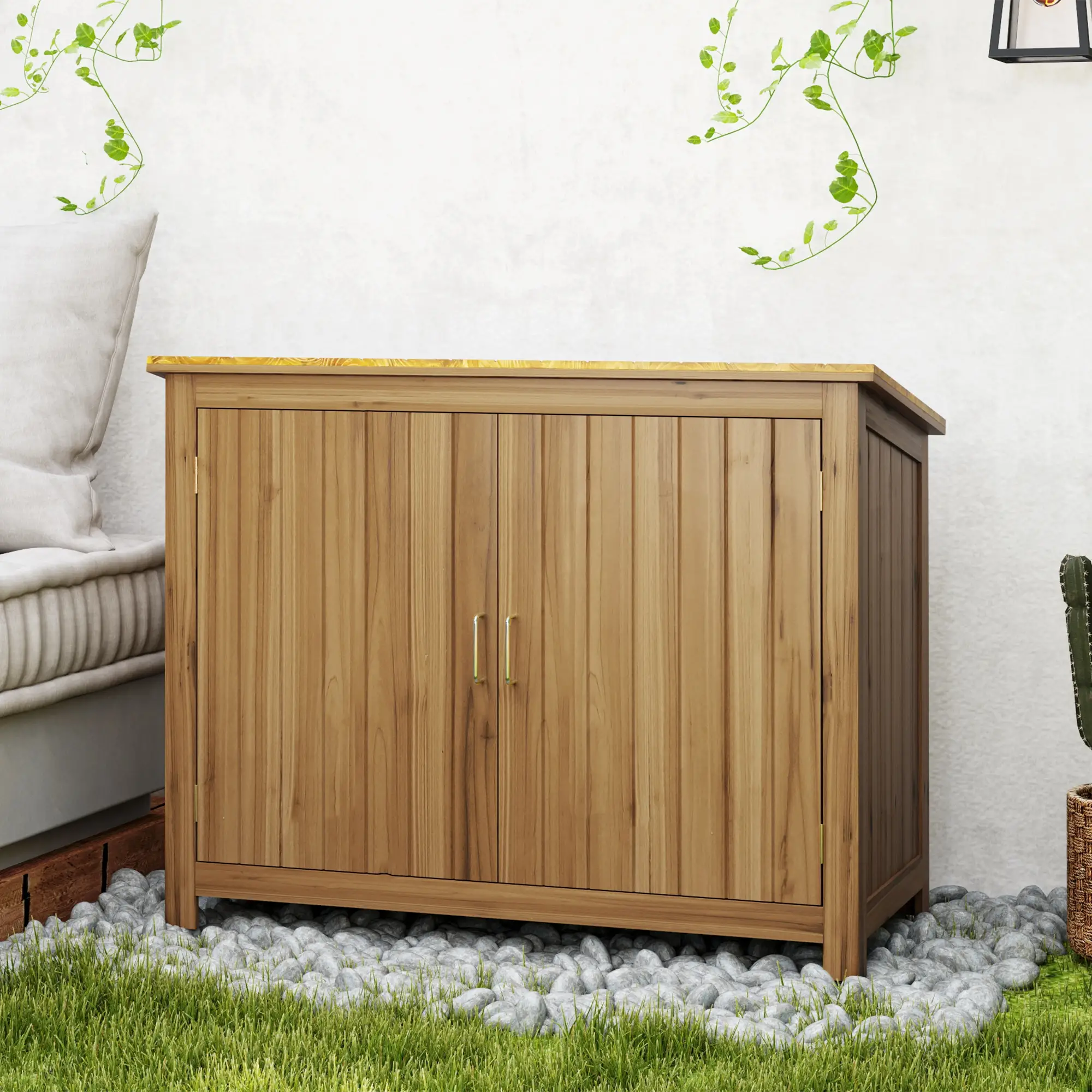 Wooden Garden Shed, Compact Outdoor Storage, 2 Shelves, 2 Doors, 43" x 20" x 34" - Image 7
