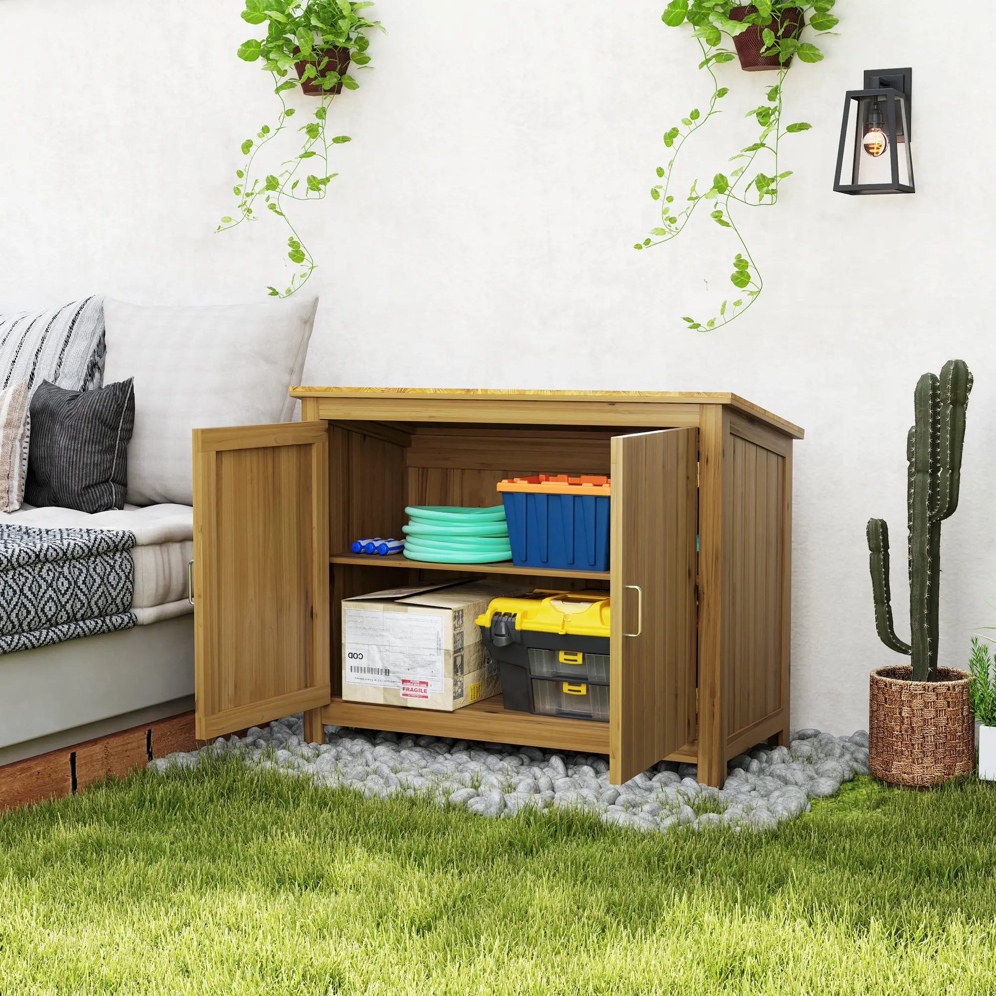 Wooden Garden Shed, Compact Outdoor Storage, 2 Shelves, 2 Doors, 43" x 20" x 34" - Image 8