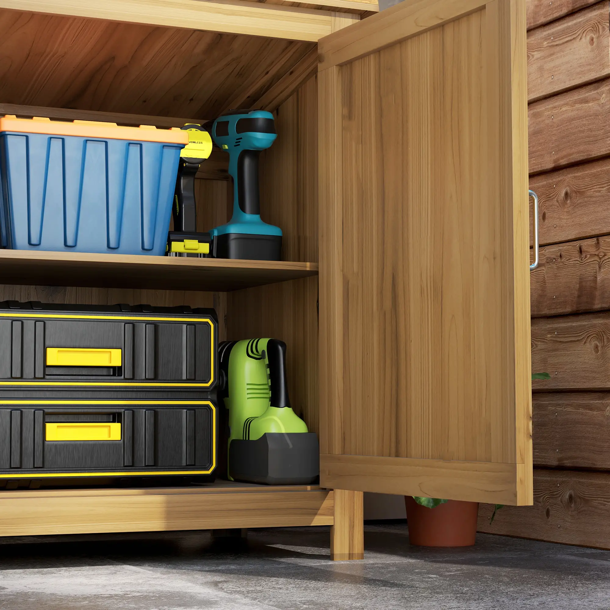 Wooden Garden Shed, Compact Outdoor Storage, 2 Shelves, 2 Doors, 43" x 20" x 34" - Image 9