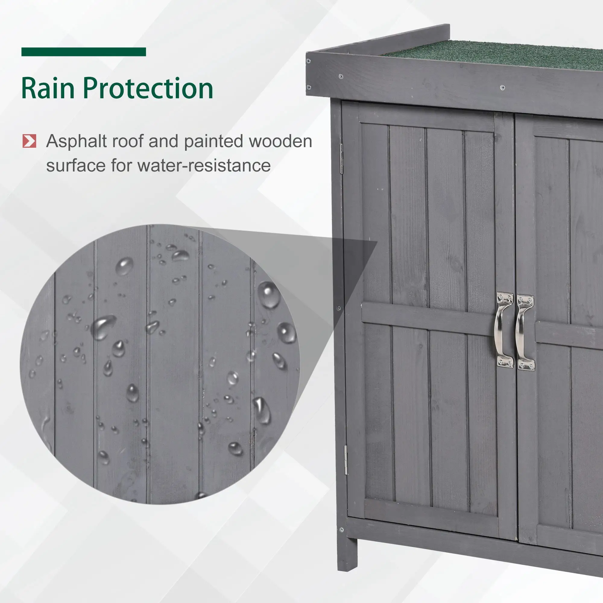 Wooden Garden Tool Shed, Hinged Roof, 2-Tier Shelves, Double Doors, 74x43x88cm, Dark Grey - Image 5