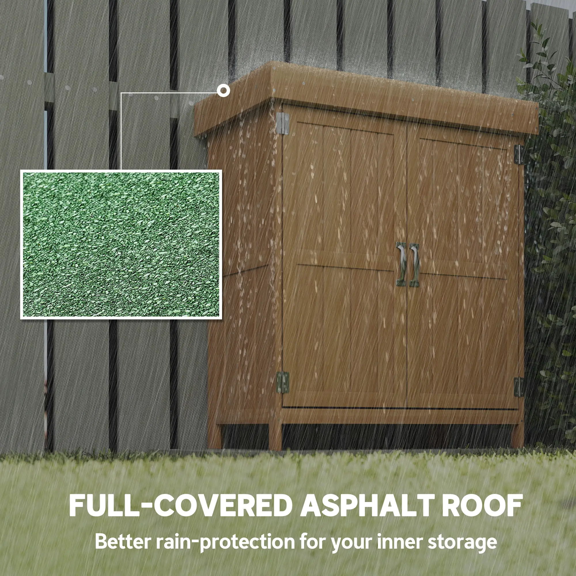 Wooden Garden Tool Shed, Hinged Roof, 2-Tier Shelves, Double Doors, 74x43x88cm, Natural Wood - Image 7