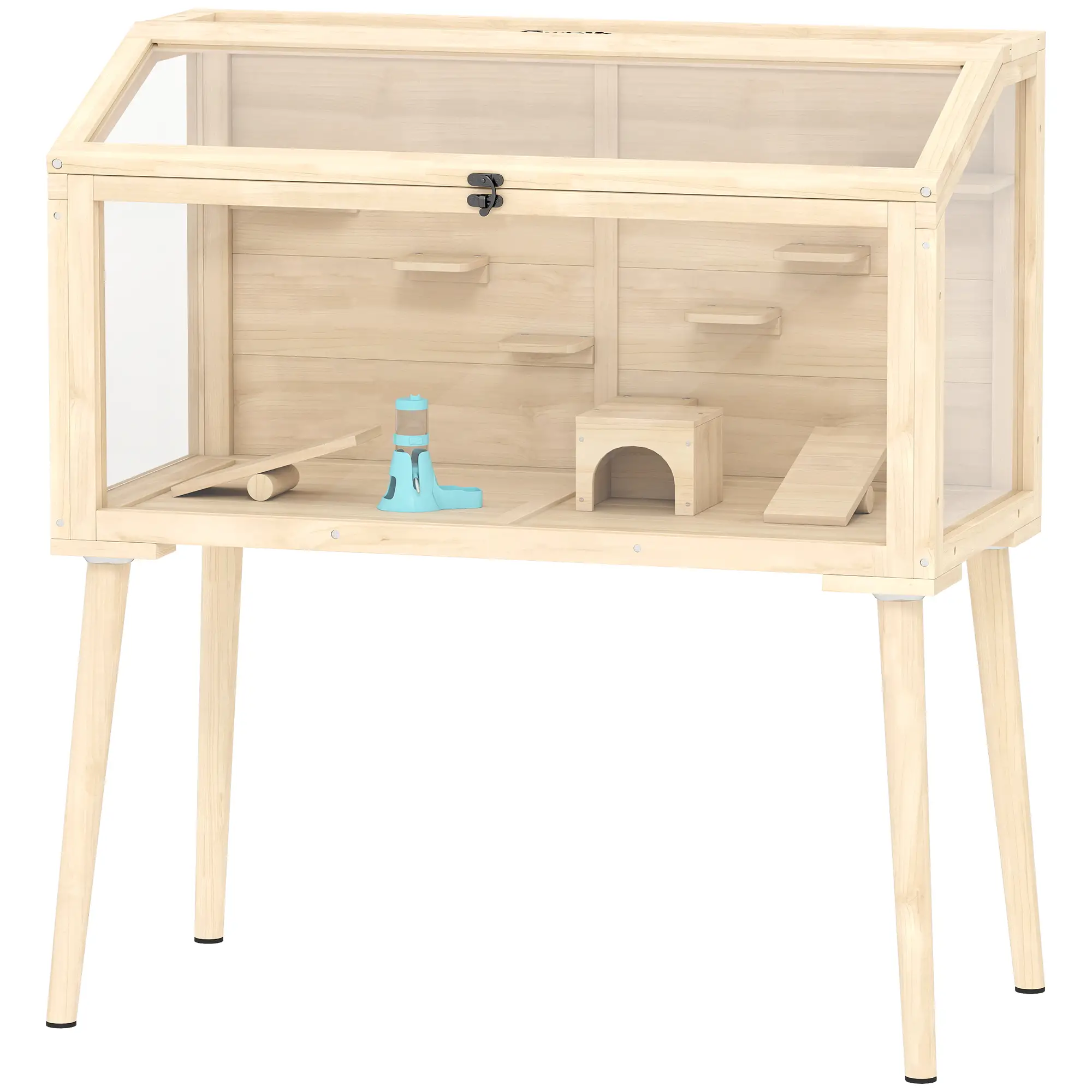 Wooden Hamster Cage With Openable Top, Seesaws, Platforms, 43.3"x20.5"x39.8"