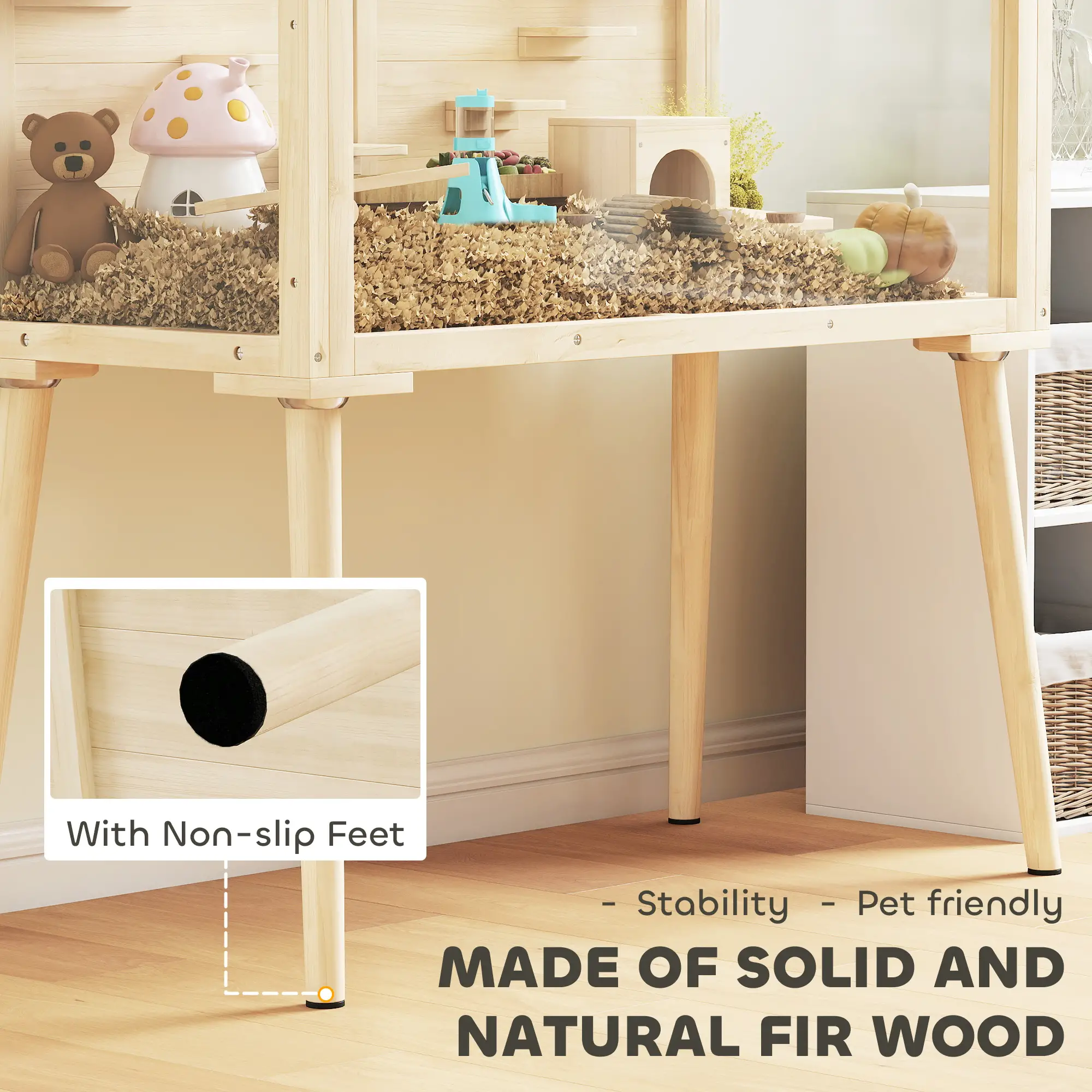 Wooden Hamster Cage With Openable Top, Seesaws, Platforms, 43.3"x20.5"x39.8" - Image 5