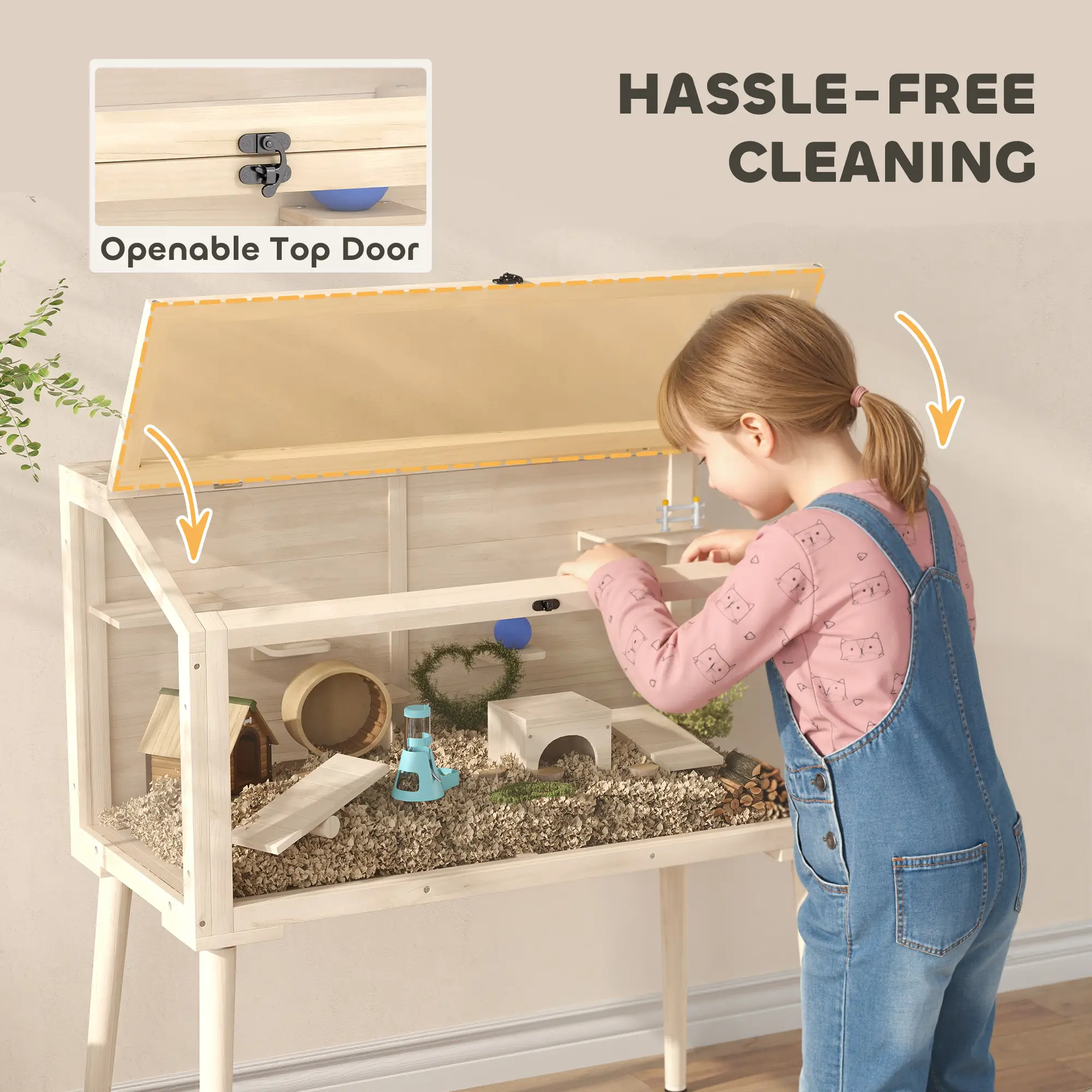 Wooden Hamster Cage With Openable Top, Seesaws, Platforms, 43.3"x20.5"x39.8" - Image 6