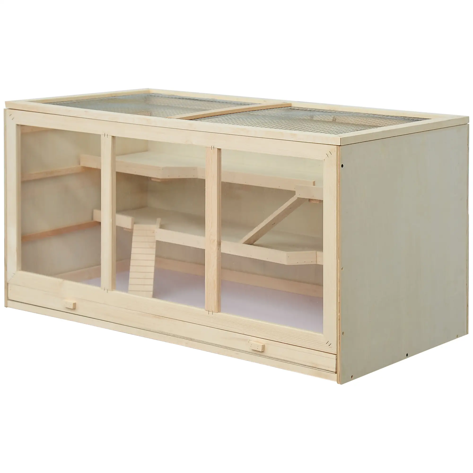 Wooden Hamster Cage with Slide, Tray, Natural Wood - Image 11