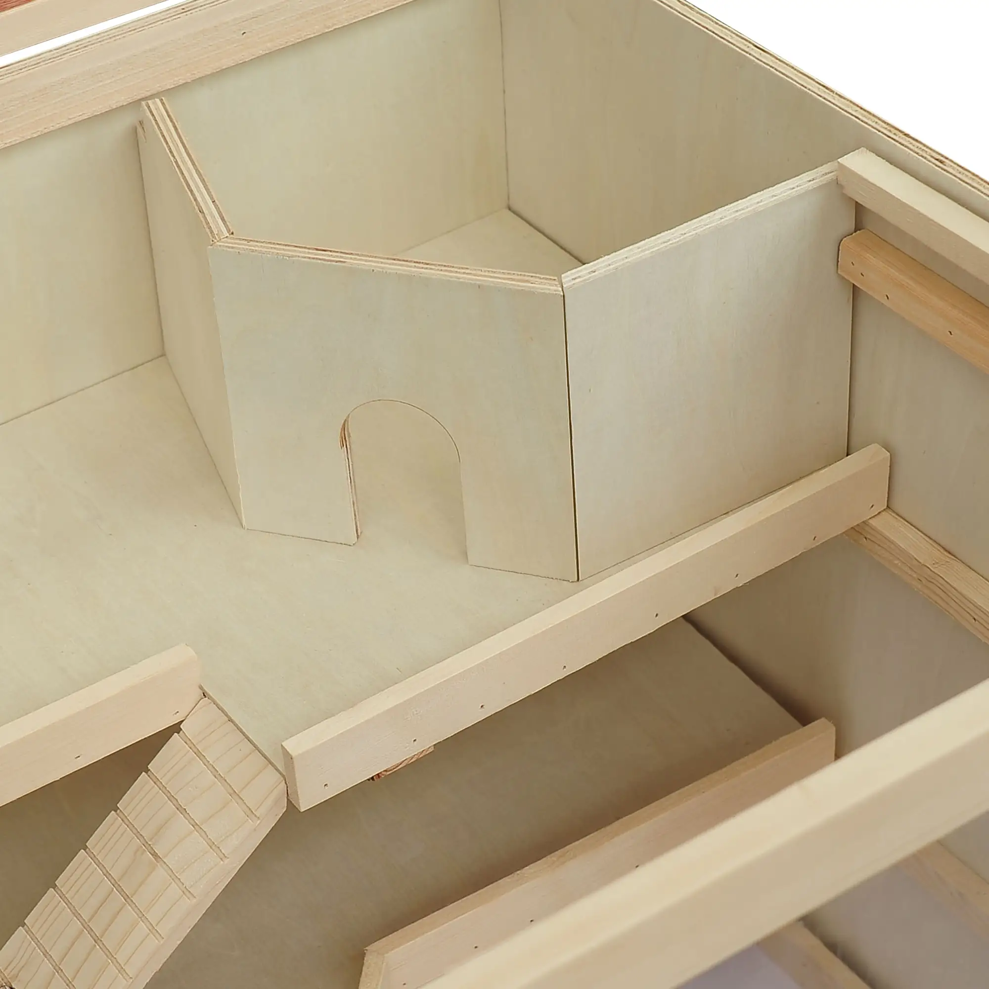 Wooden Hamster Cage with Slide, Tray, Natural Wood - Image 9
