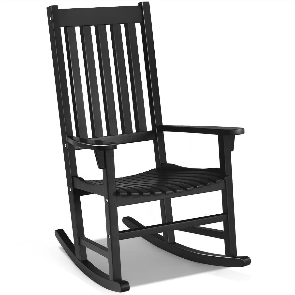 Wooden High Back Rocking Chair, Indoor Outdoor, Black - Image 4