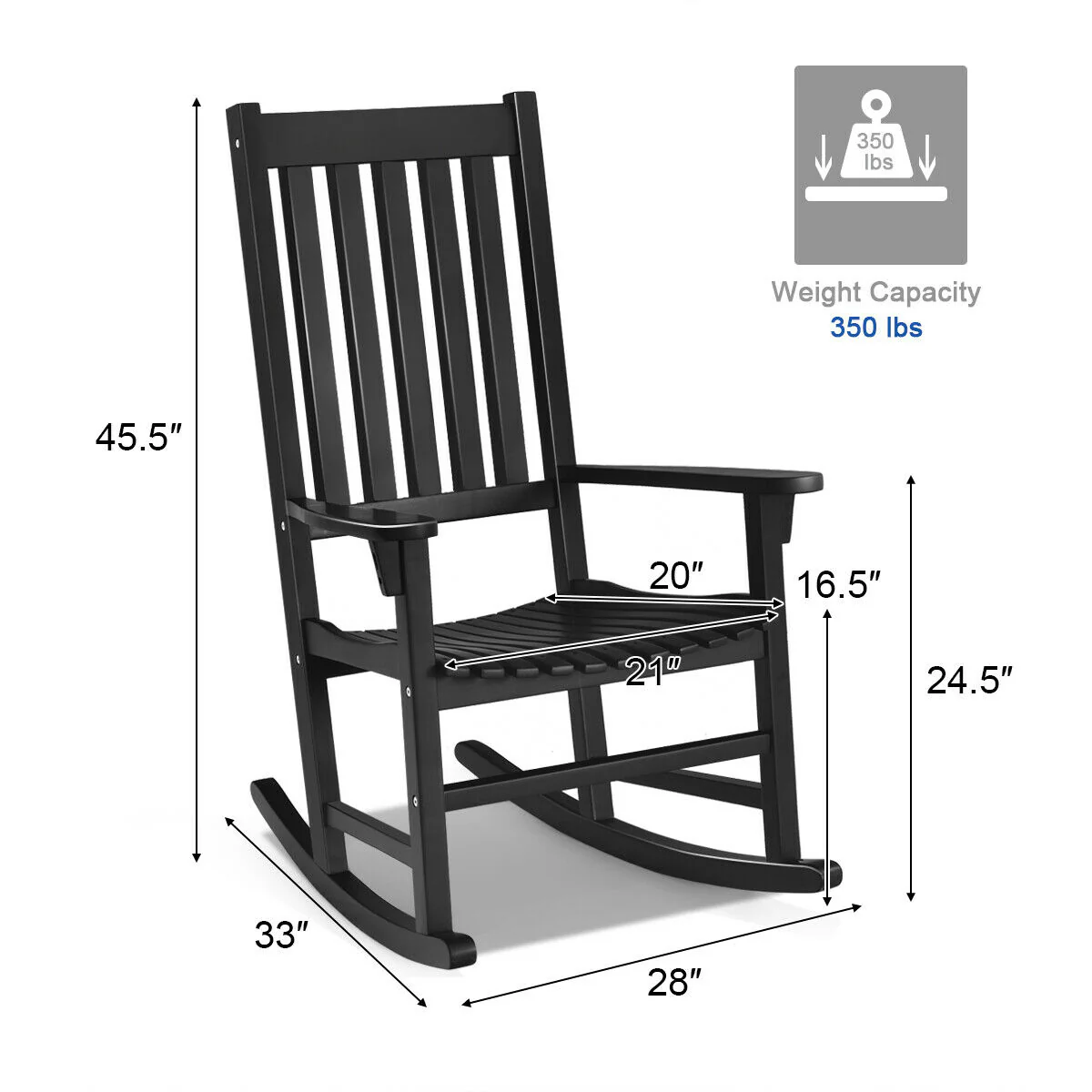 Wooden High Back Rocking Chair, Indoor Outdoor, Black - Image 6