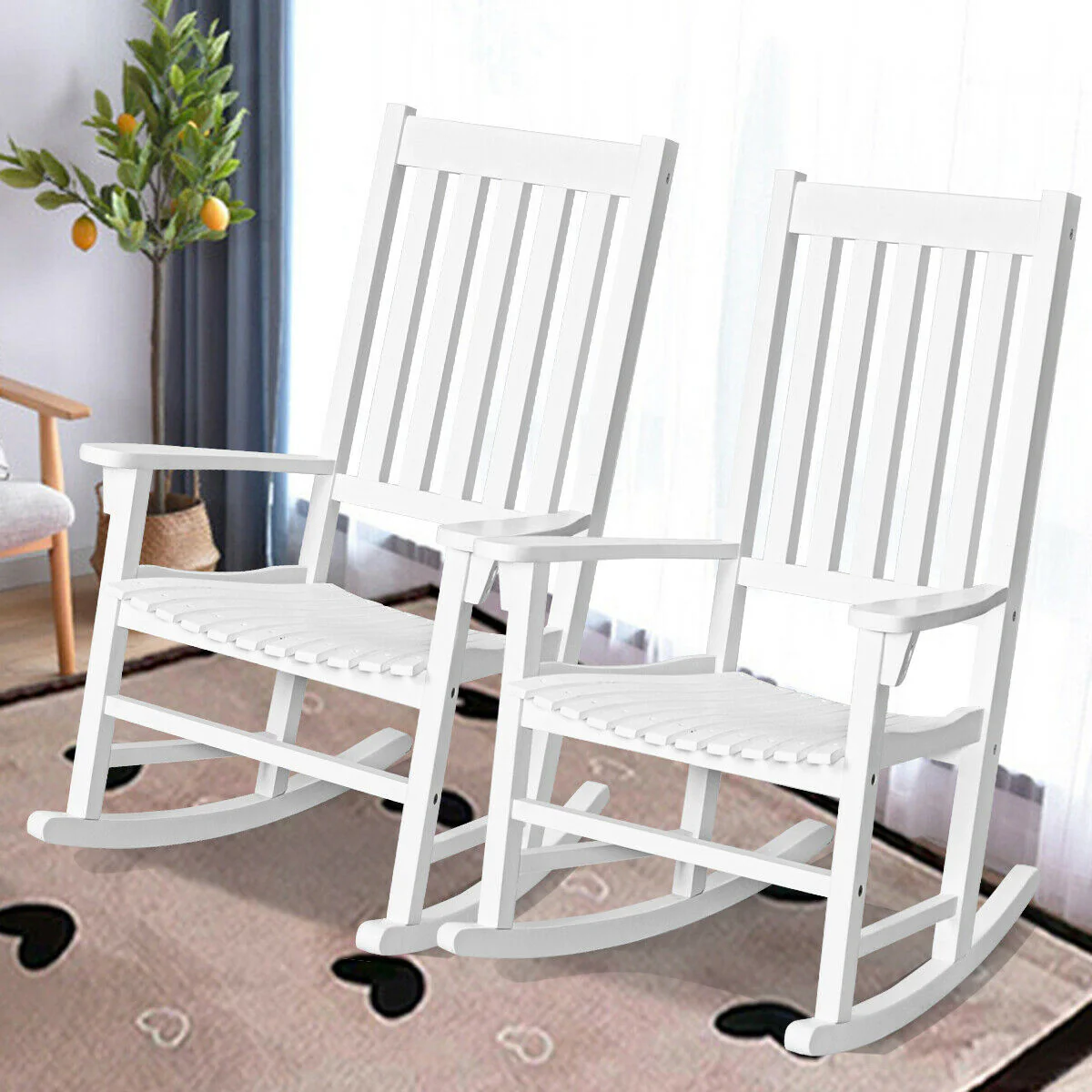 Wooden High Back Rocking Chair, White - Image 2